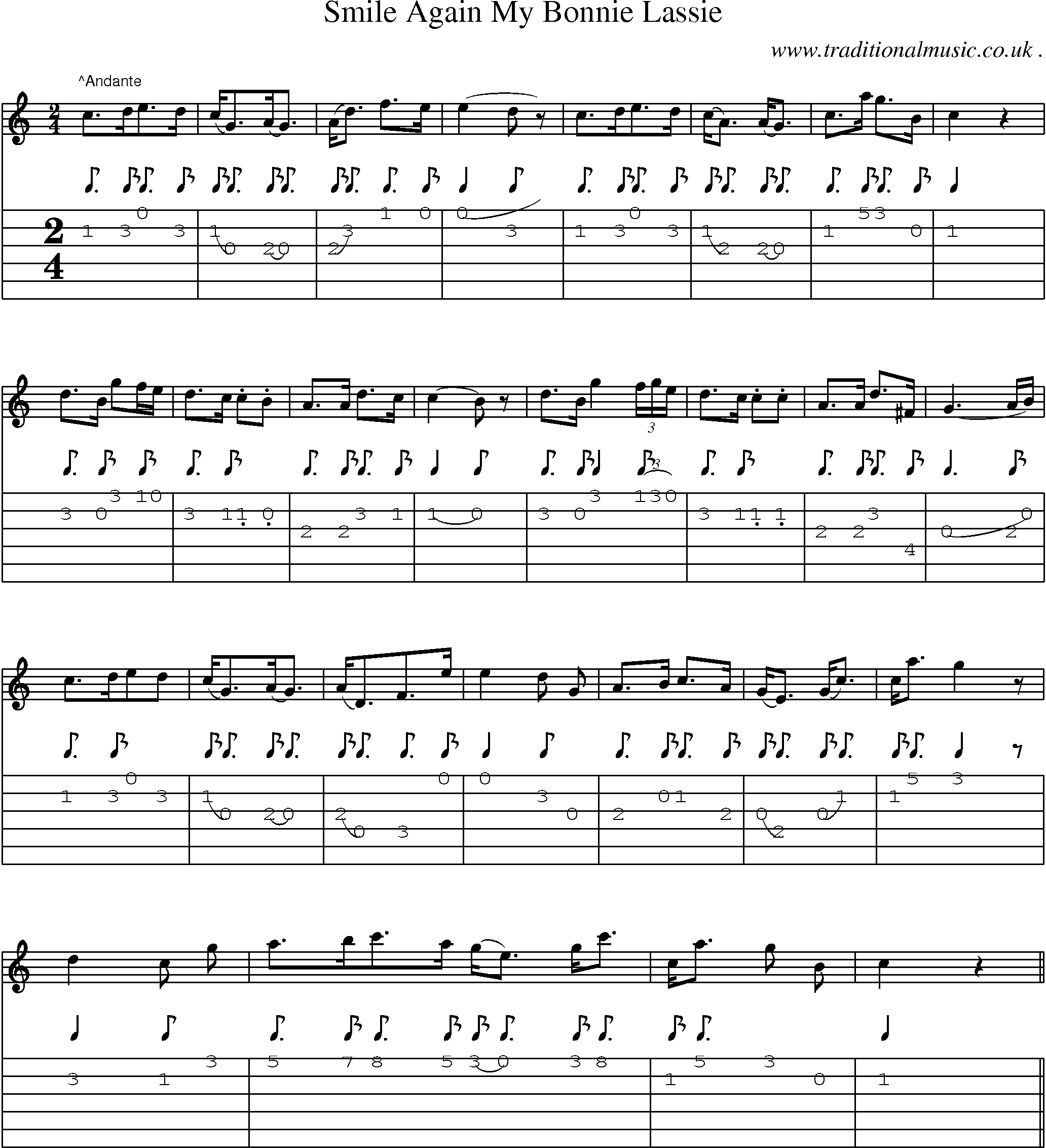 Sheet-Music and Guitar Tabs for Smile Again My Bonnie Lassie