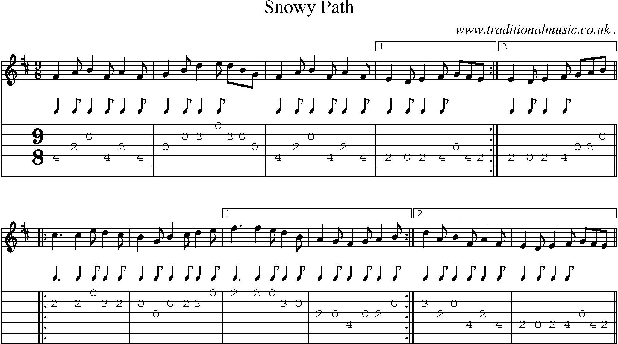 Sheet-Music and Guitar Tabs for Snowy Path