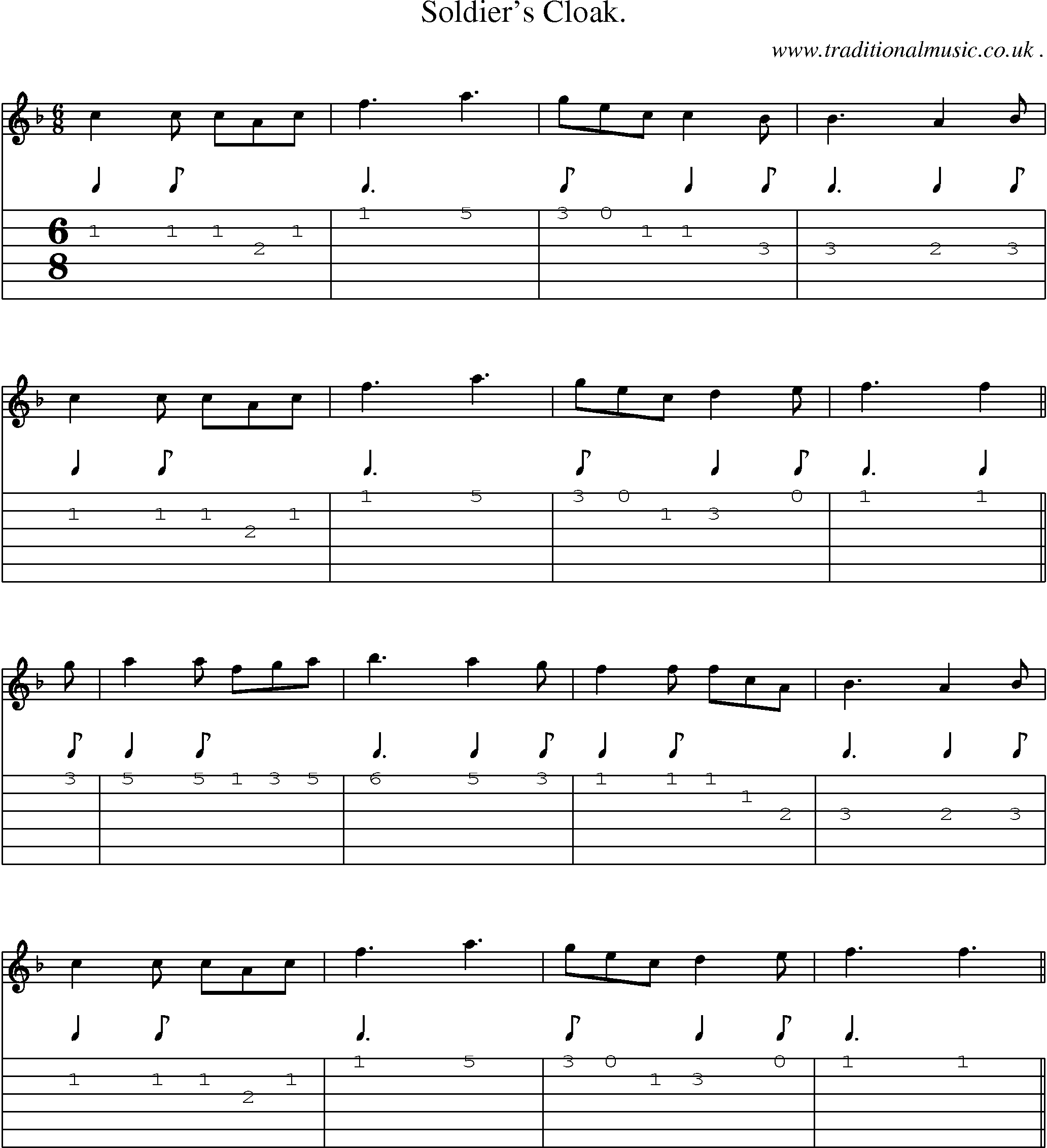 Sheet-Music and Guitar Tabs for Soldier Cloak