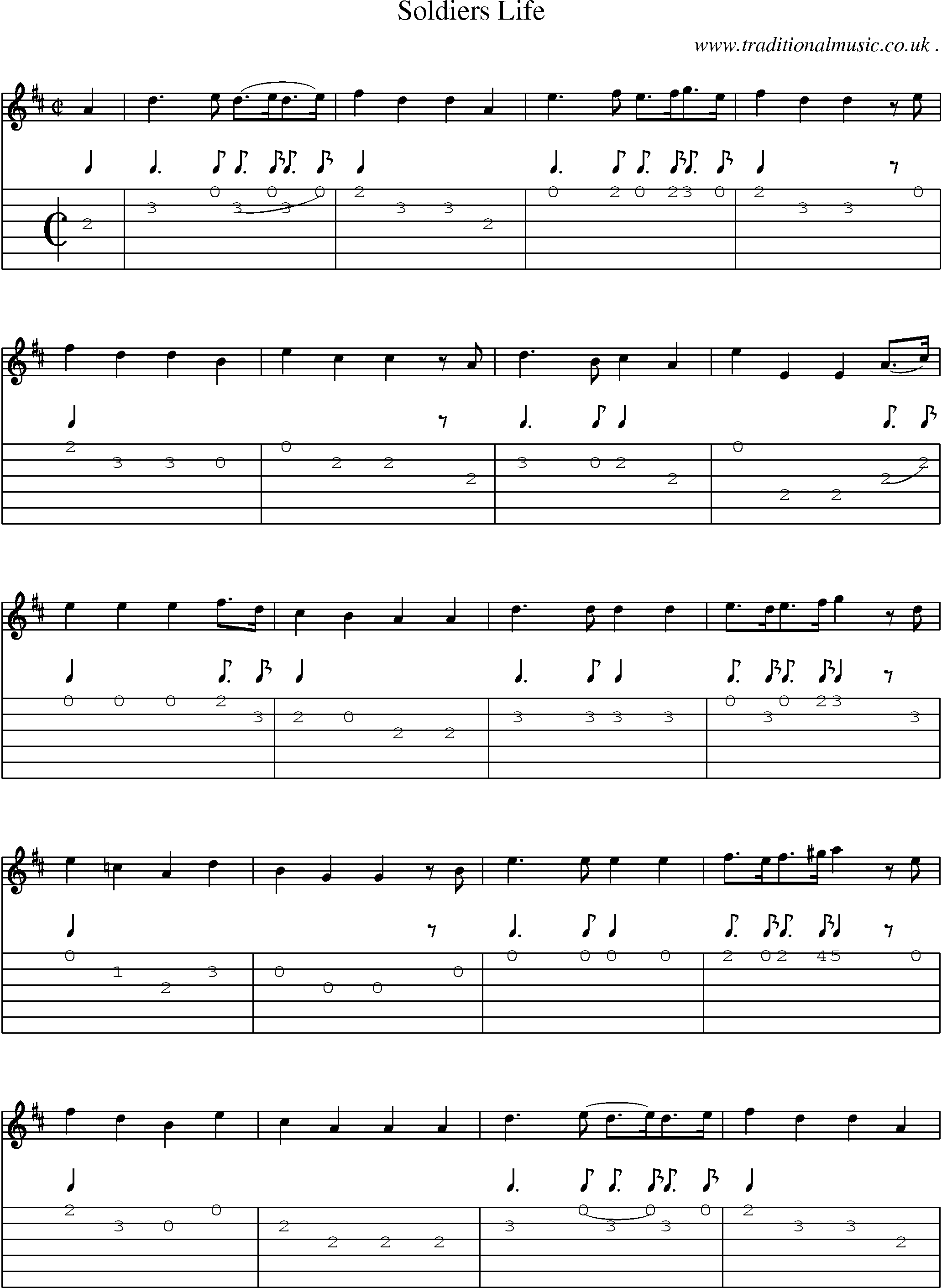 Sheet-Music and Guitar Tabs for Soldiers Life
