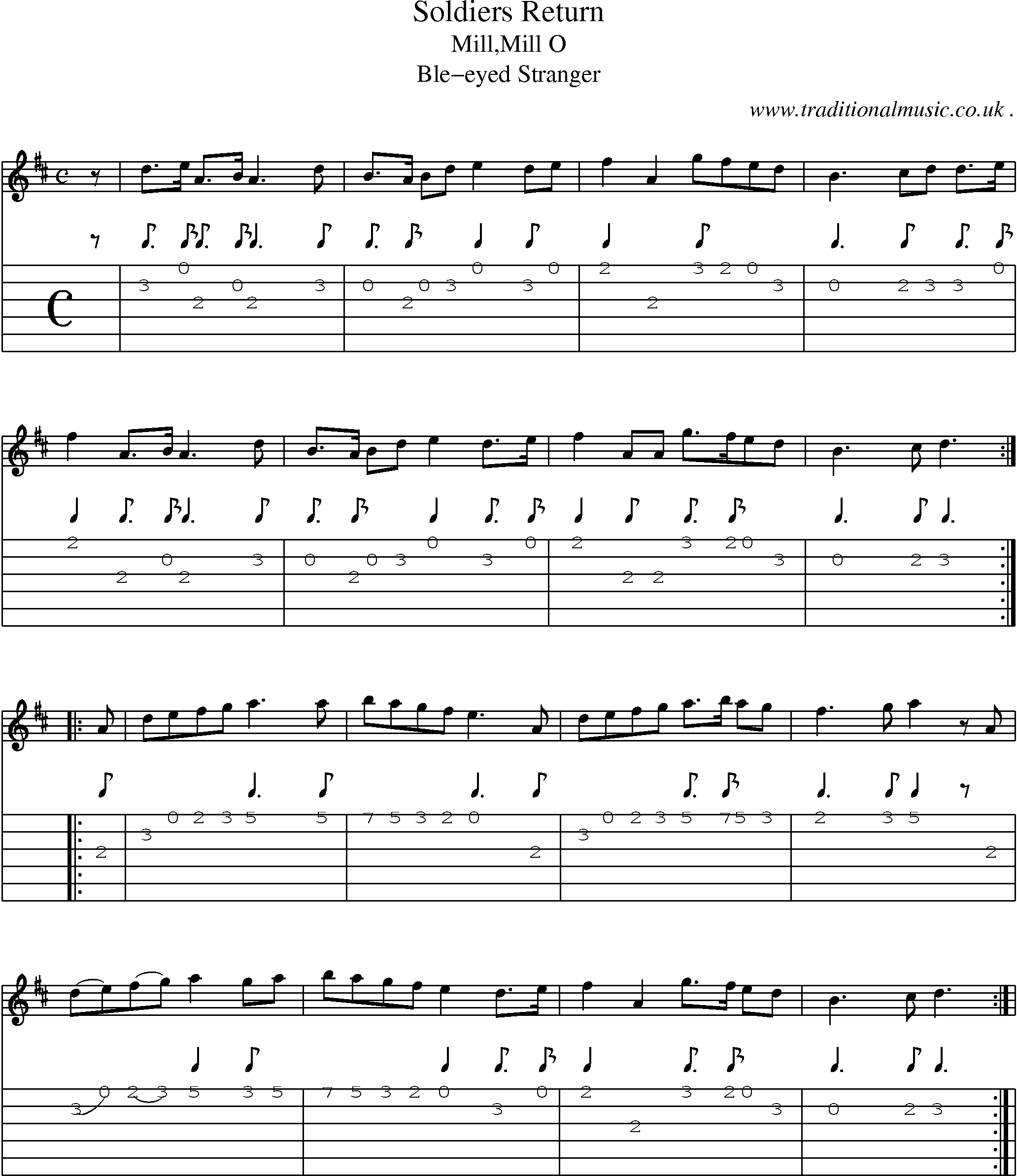 Sheet-Music and Guitar Tabs for Soldiers Return