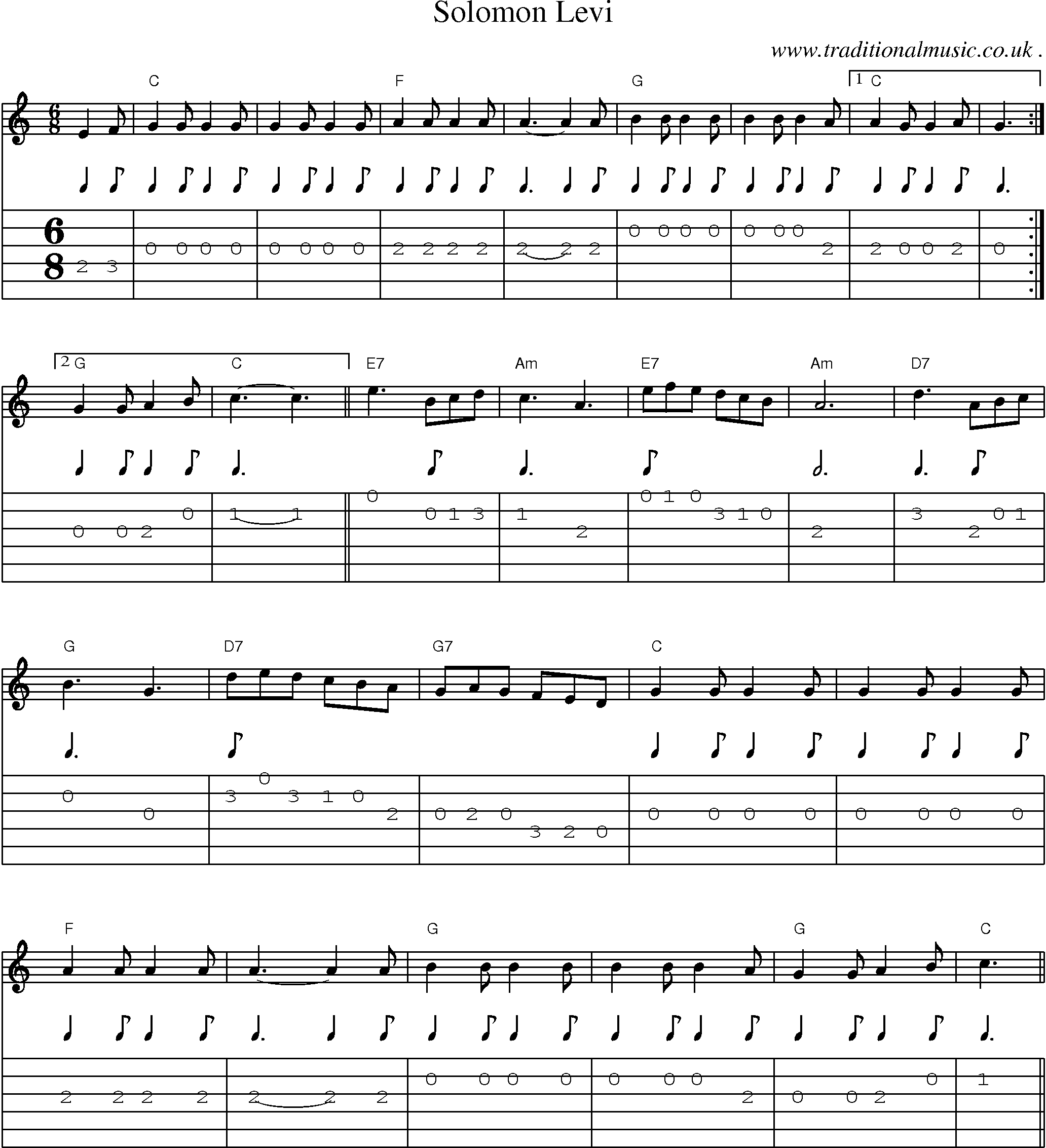 Sheet-Music and Guitar Tabs for Solomon Levi