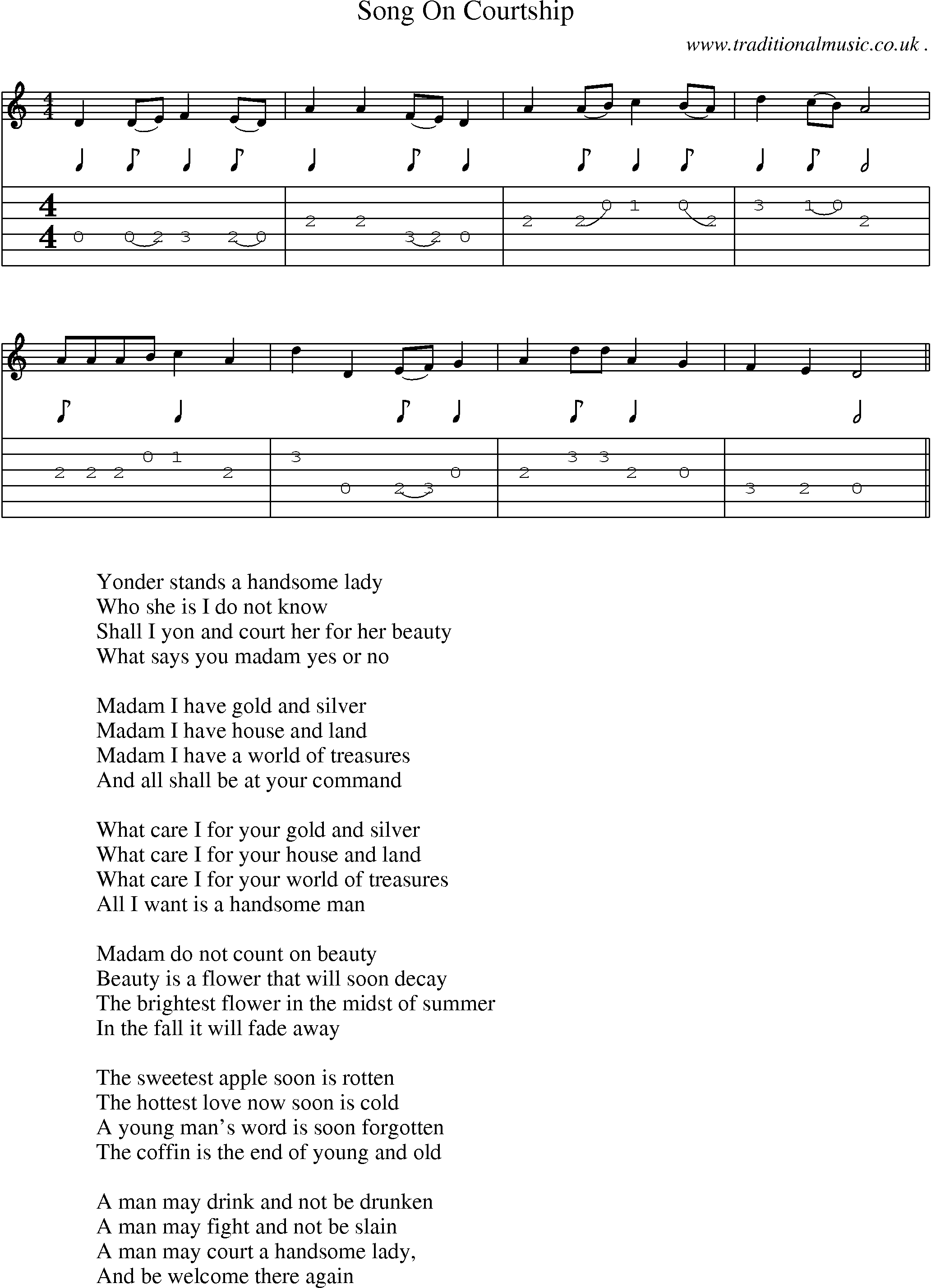 Sheet-Music and Guitar Tabs for Song On Courtship