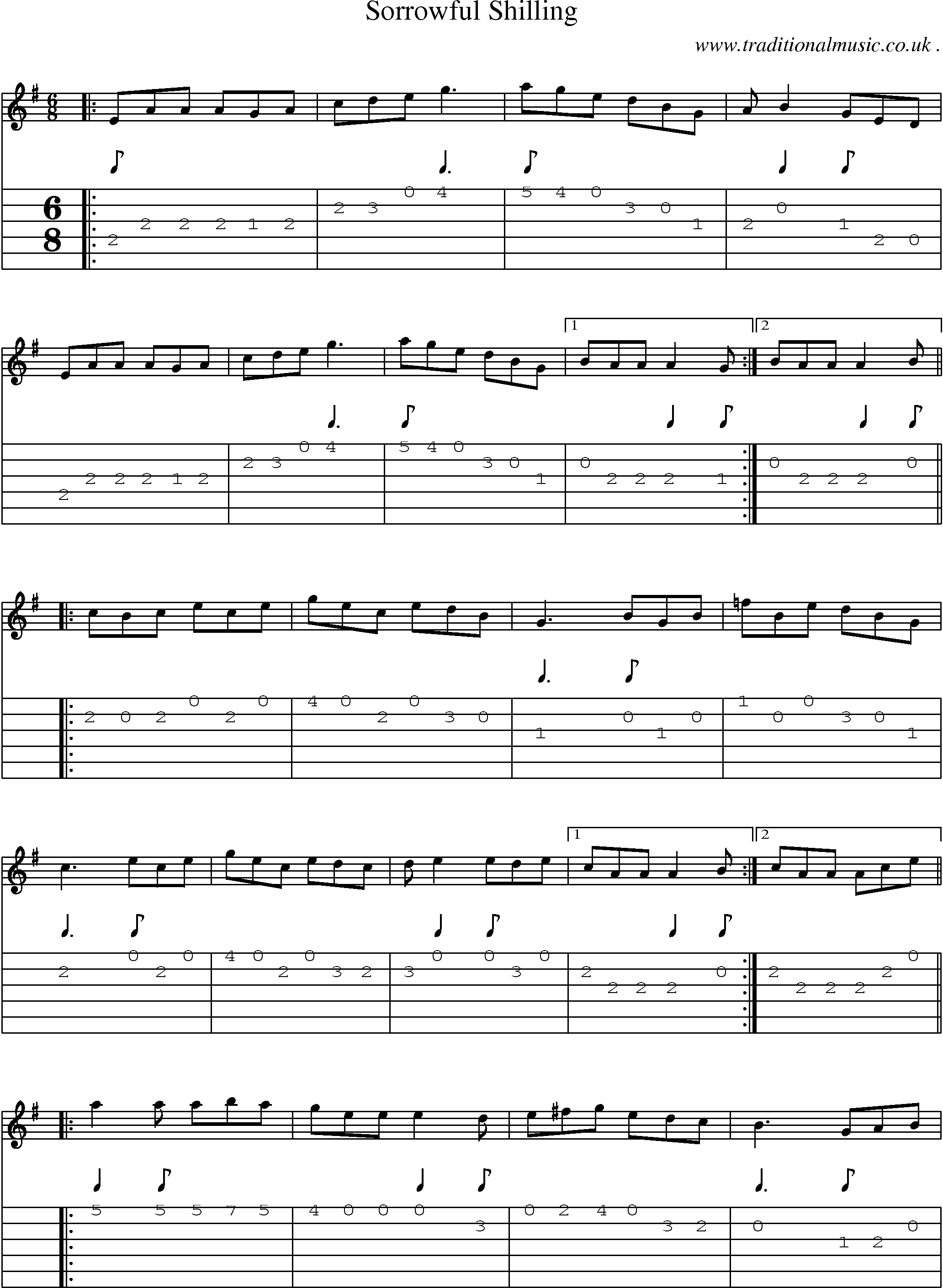 Sheet-Music and Guitar Tabs for Sorrowful Shilling