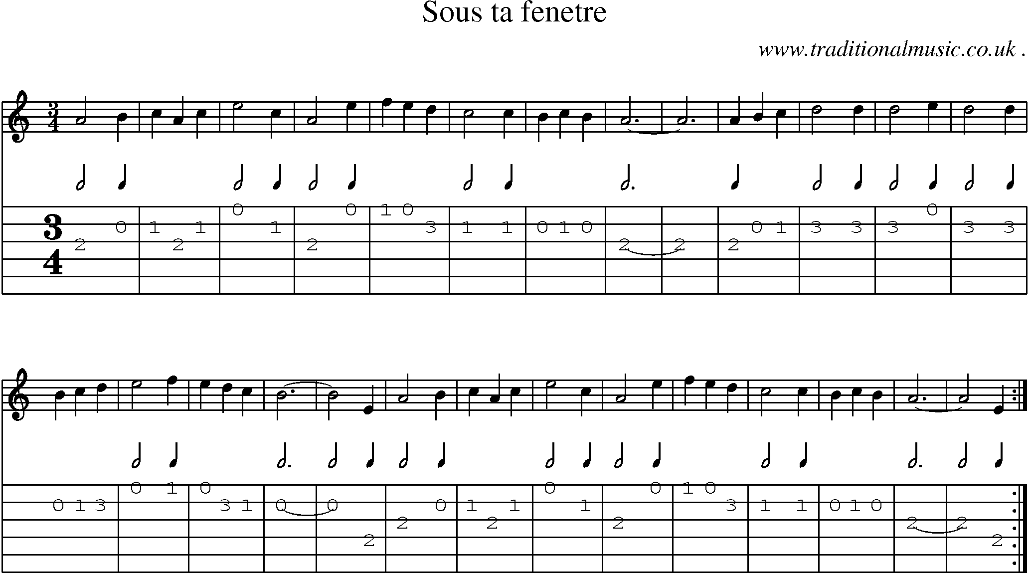 Sheet-Music and Guitar Tabs for Sous Ta Fenetre