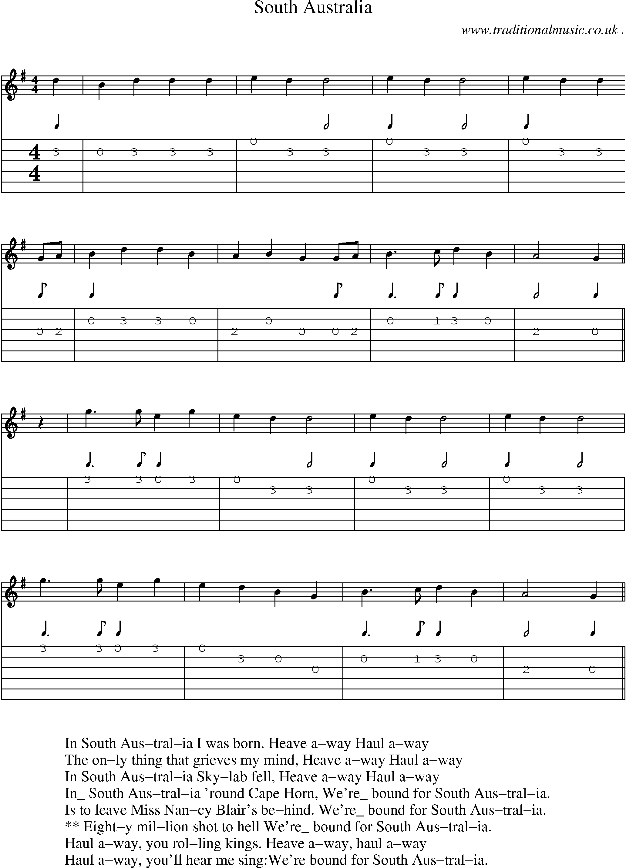 Sheet-Music and Guitar Tabs for South Australia