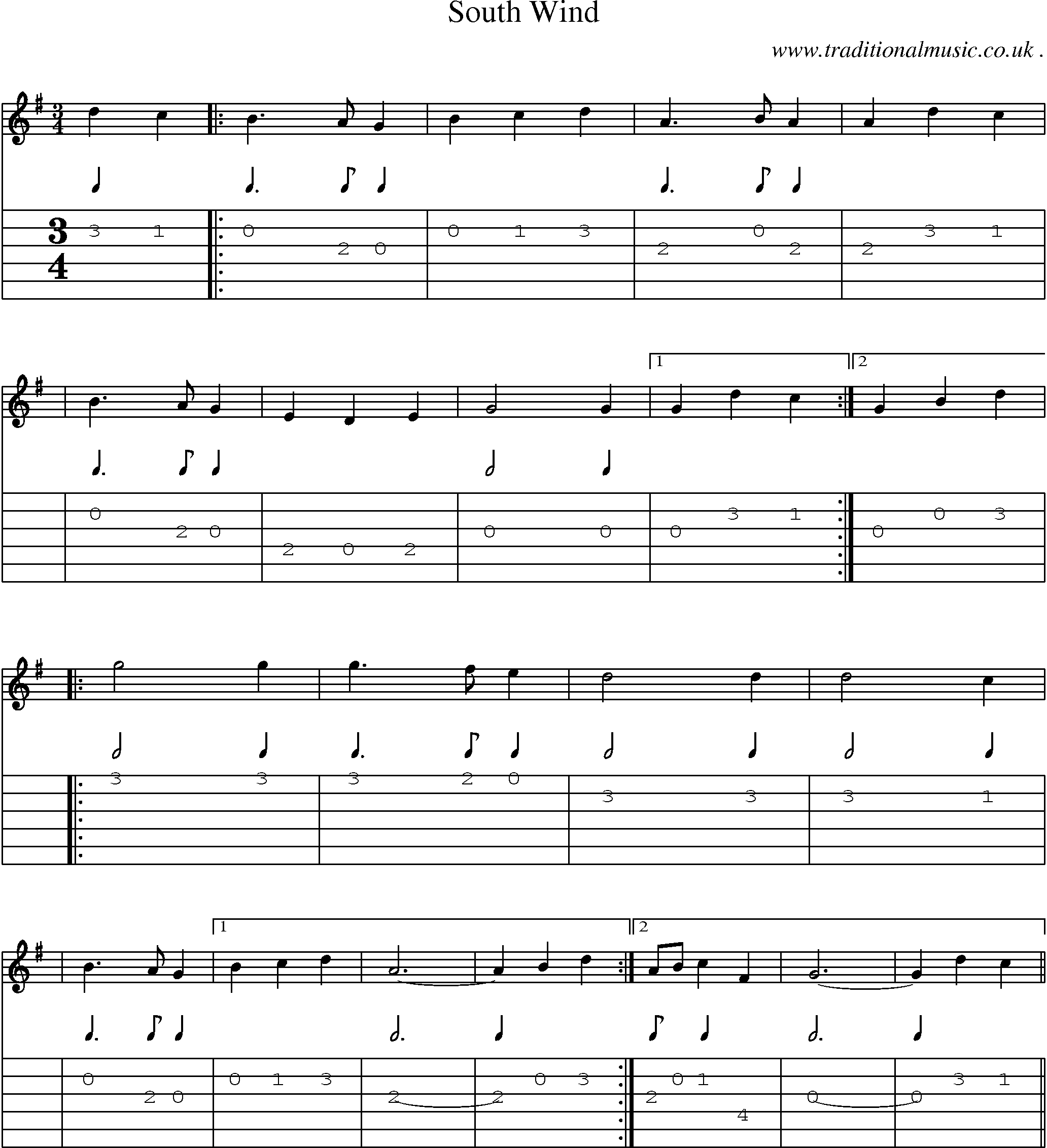 Sheet-Music and Guitar Tabs for South Wind