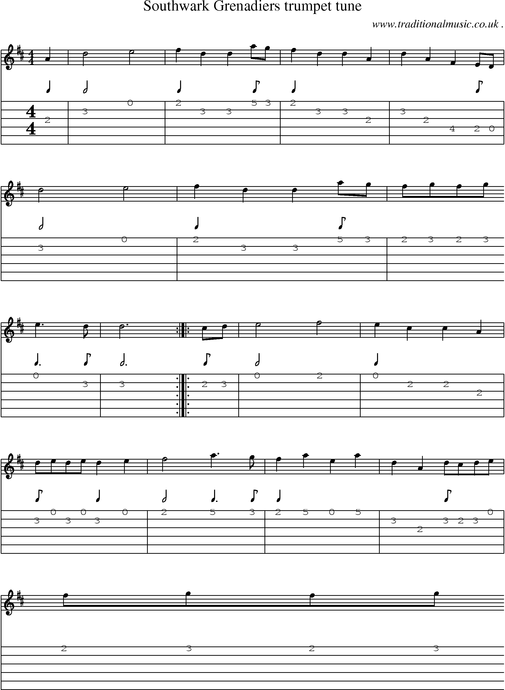 Sheet-Music and Guitar Tabs for Southwark Grenadiers Trumpet Tune