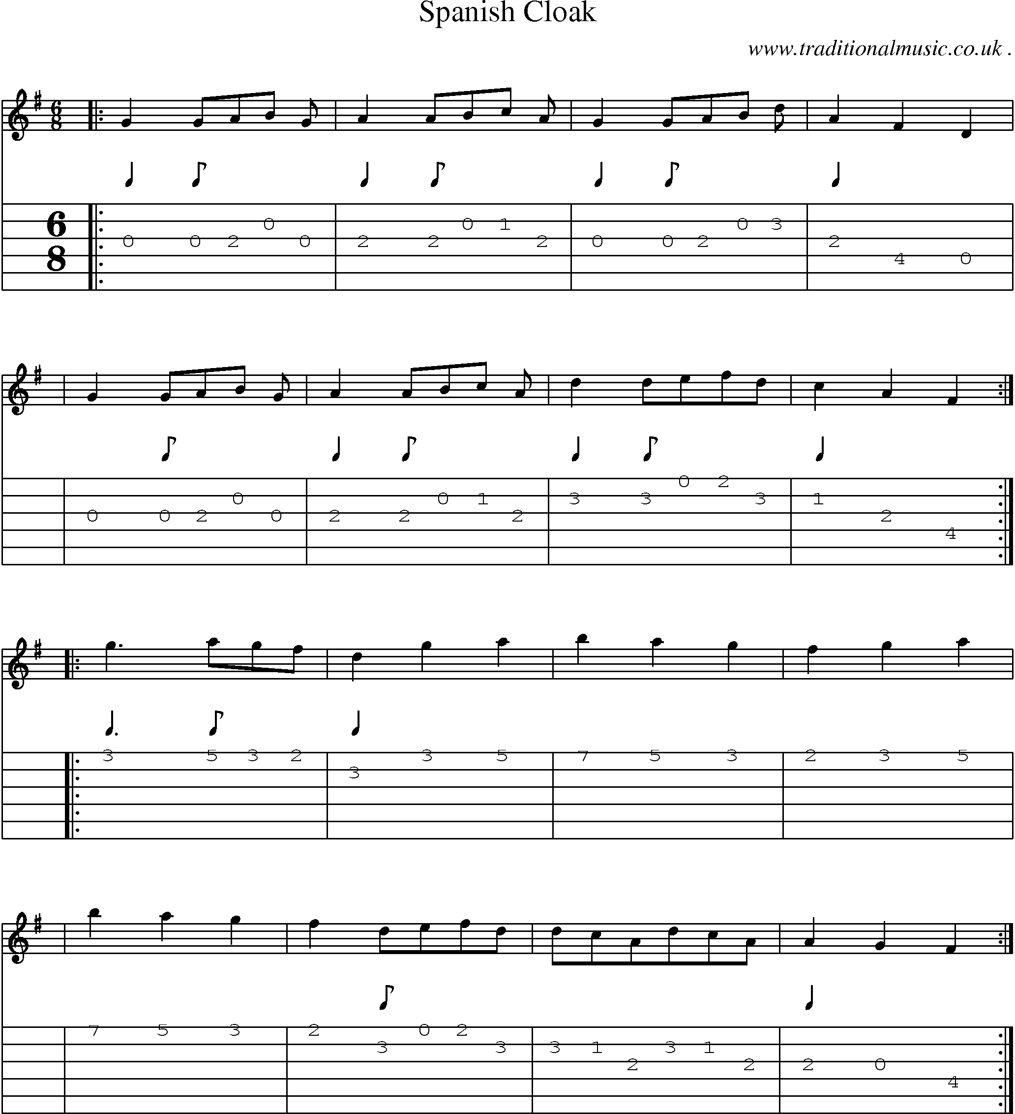 Sheet-Music and Guitar Tabs for Spanish Cloak