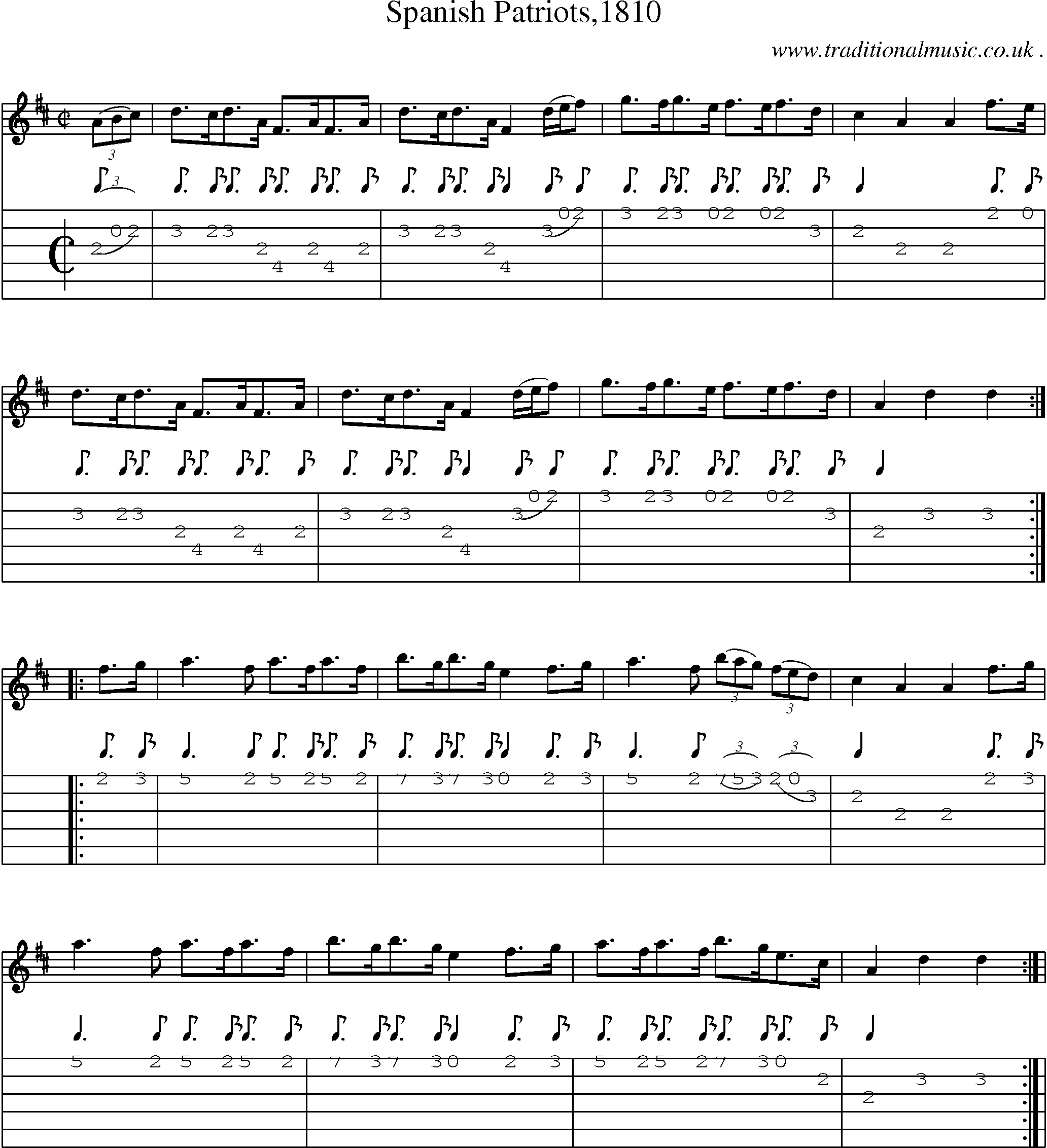 Sheet-Music and Guitar Tabs for Spanish Patriots1810
