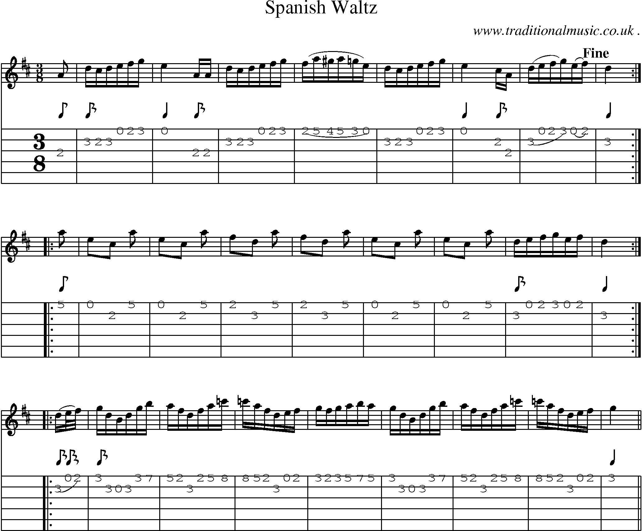 Sheet-Music and Guitar Tabs for Spanish Waltz