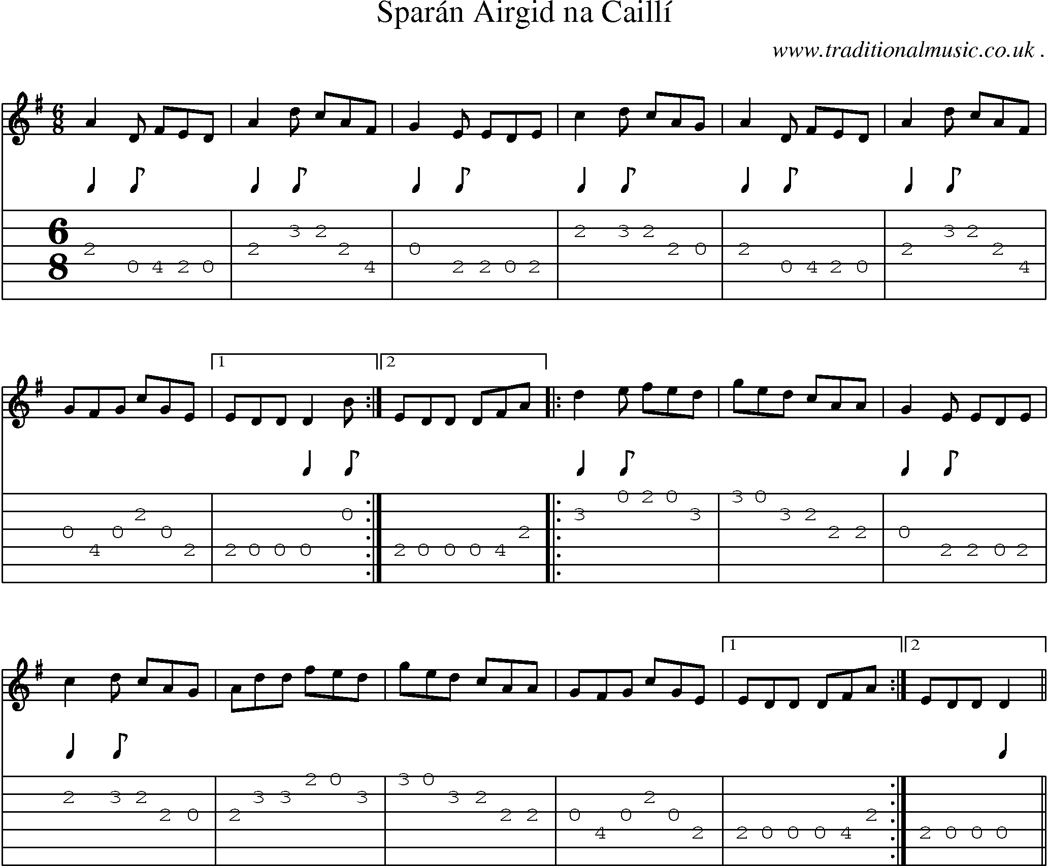 Sheet-Music and Guitar Tabs for Sparan Airgid Na Cailli