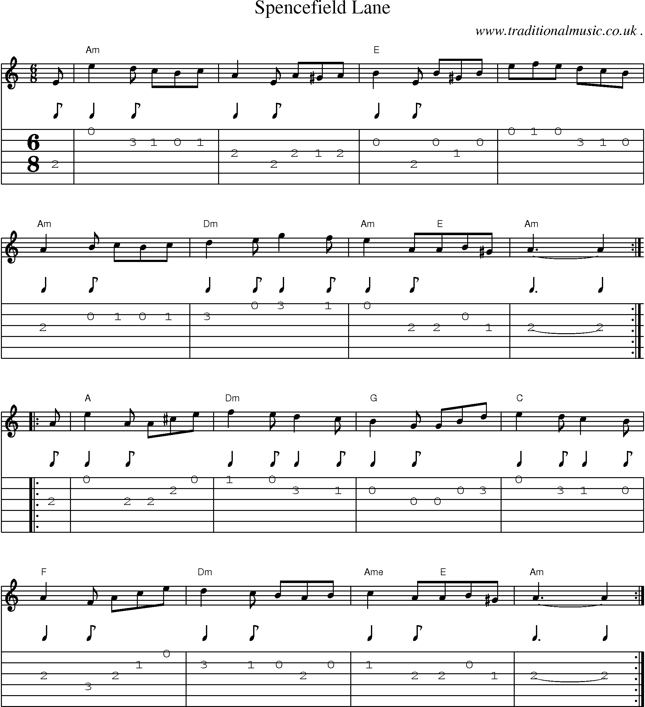 Sheet-Music and Guitar Tabs for Spencefield Lane
