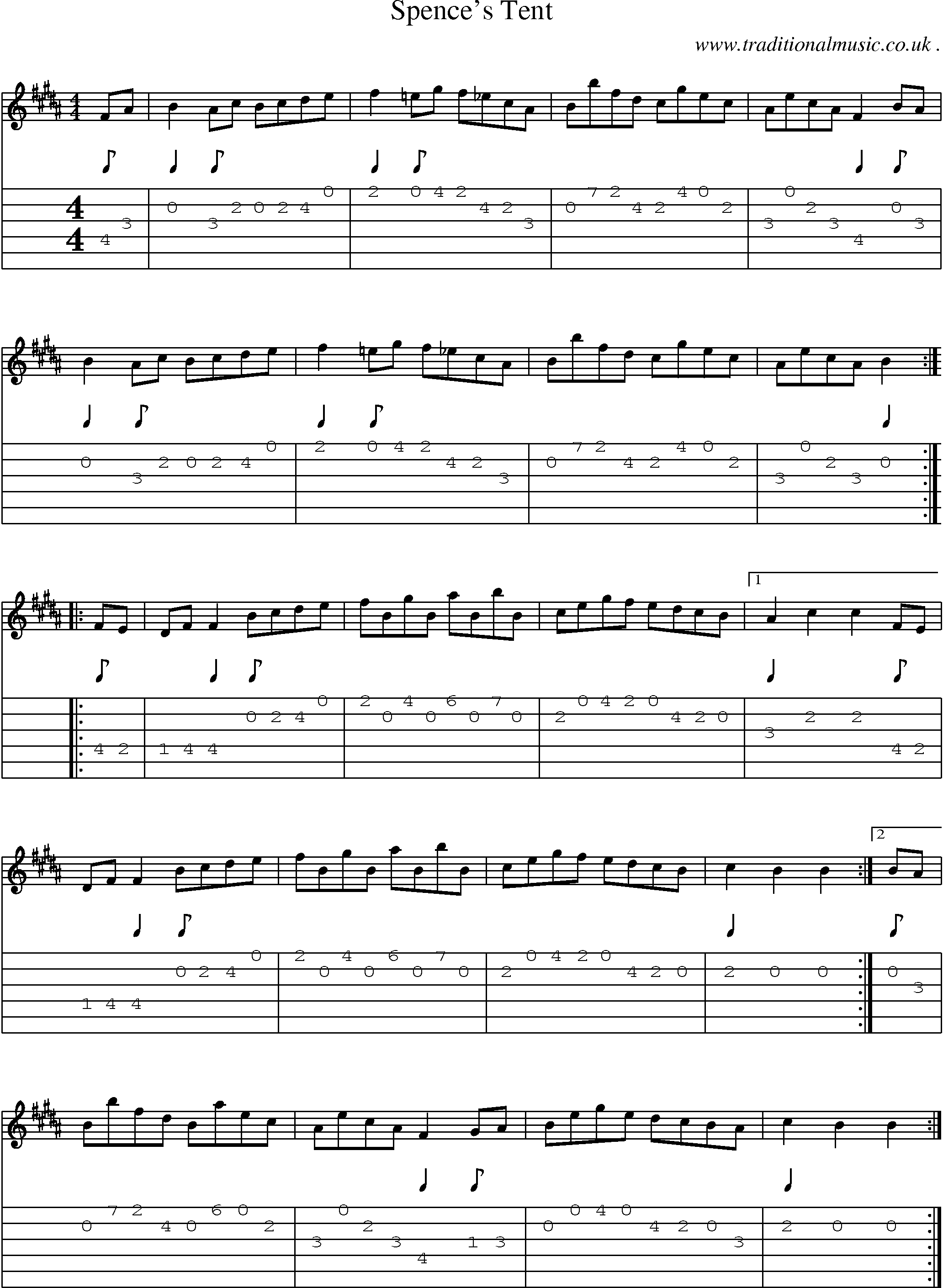 Sheet-Music and Guitar Tabs for Spences Tent