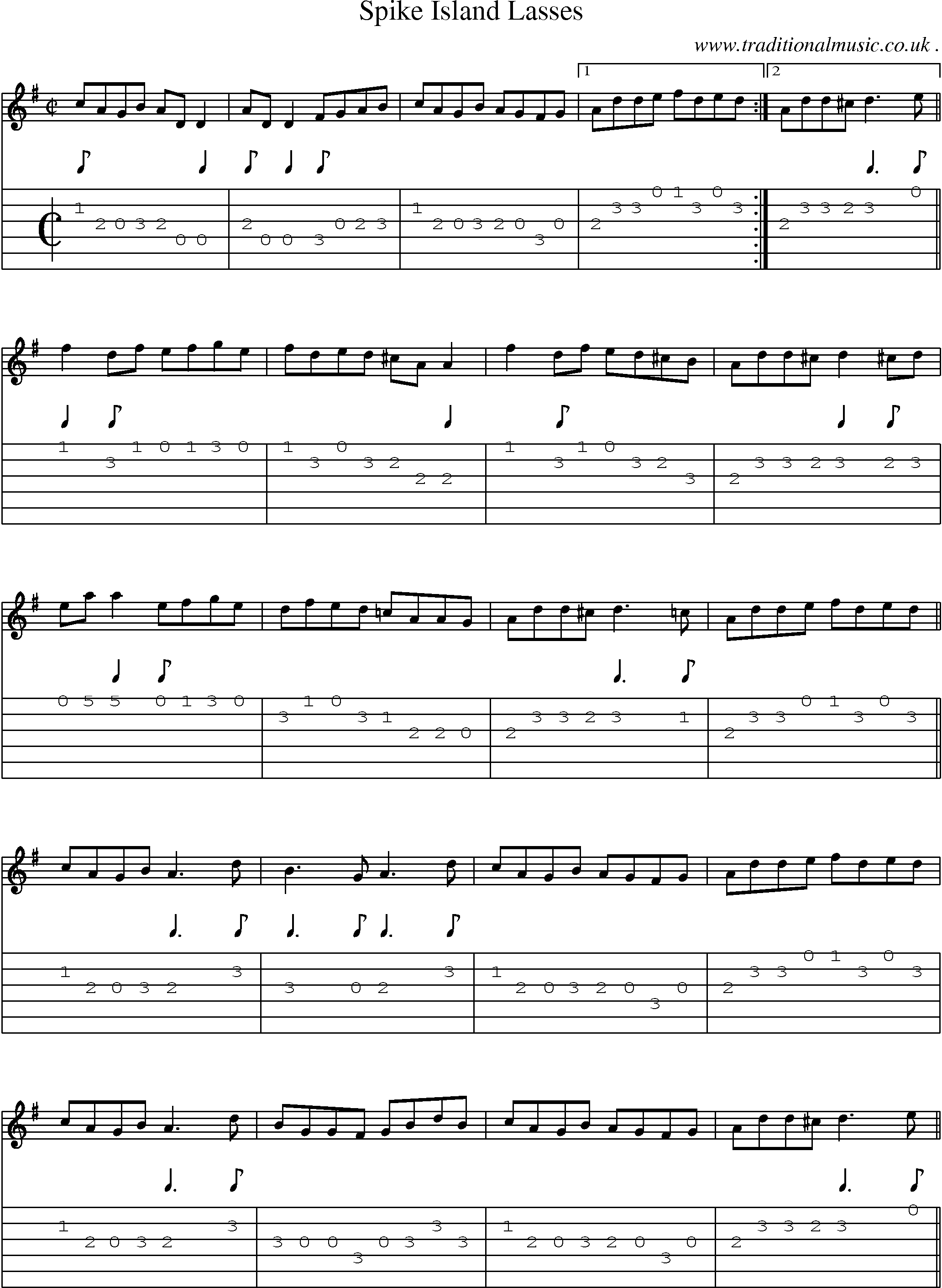 Sheet-Music and Guitar Tabs for Spike Island Lasses