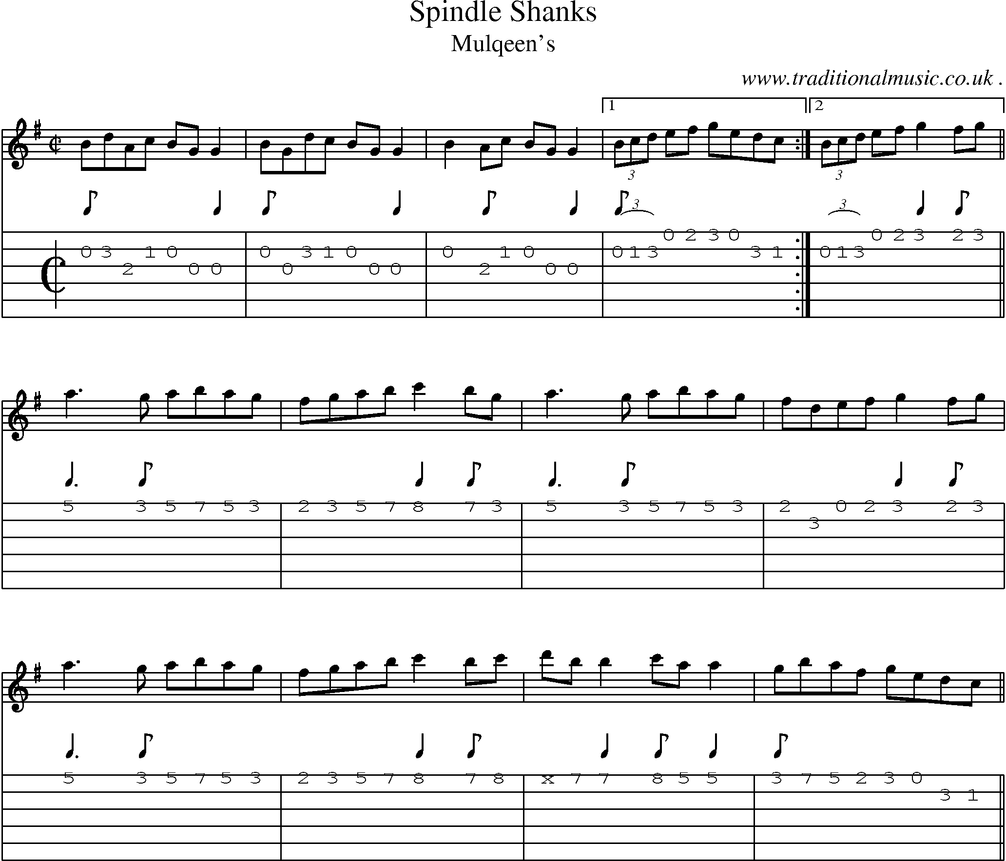 Sheet-Music and Guitar Tabs for Spindle Shanks