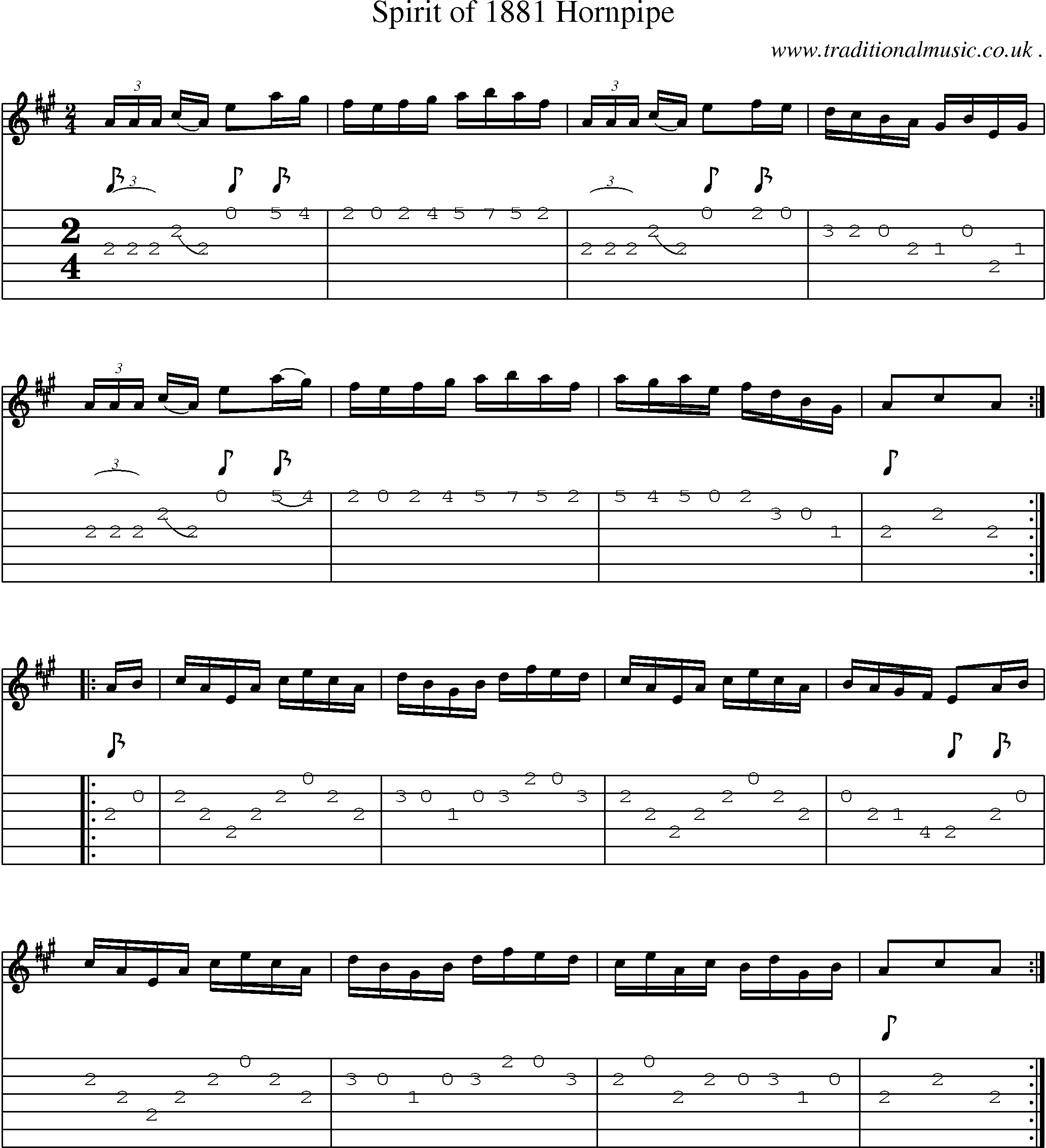 Sheet-Music and Guitar Tabs for Spirit Of 1881 Hornpipe