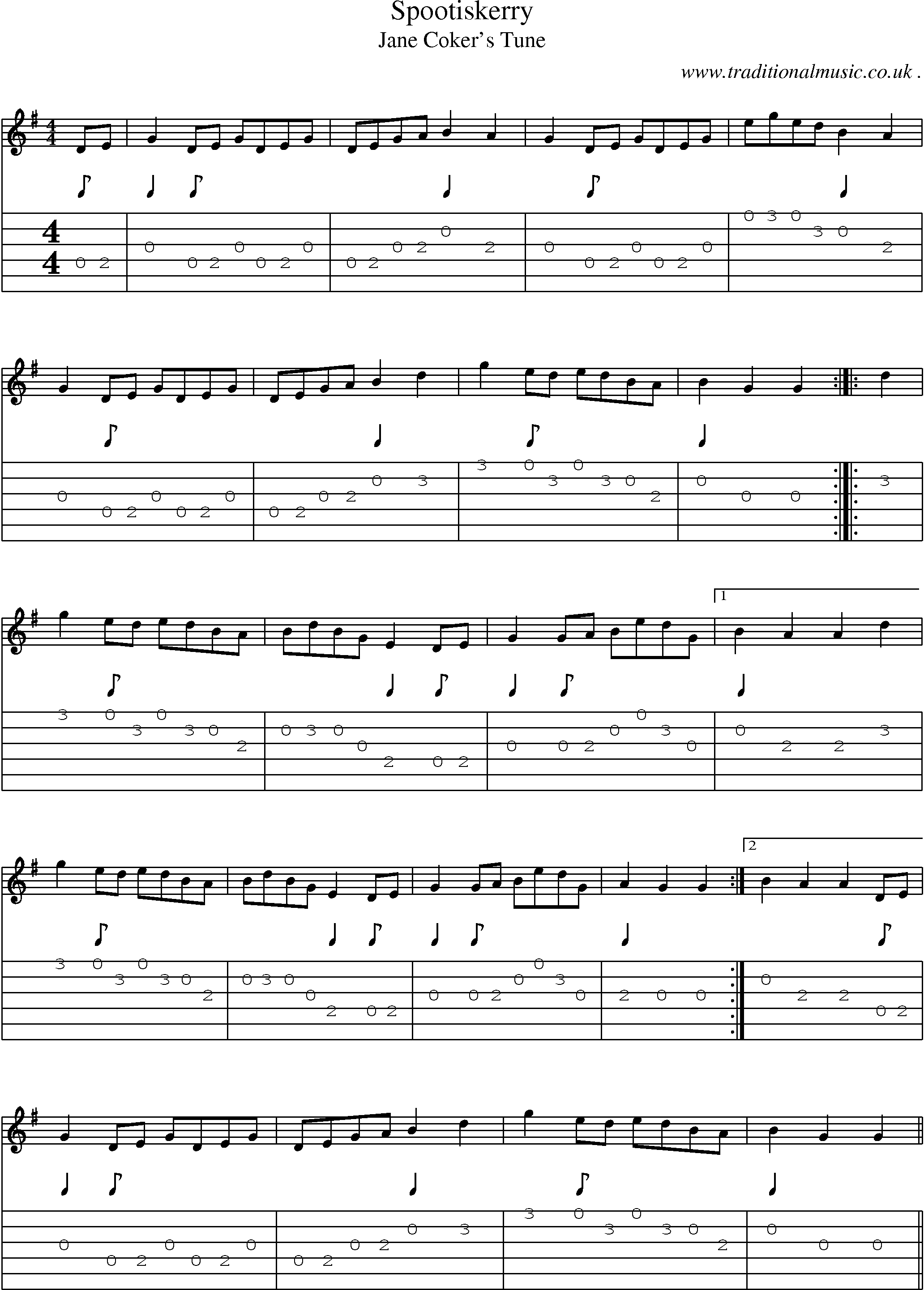 Sheet-Music and Guitar Tabs for Spootiskerry
