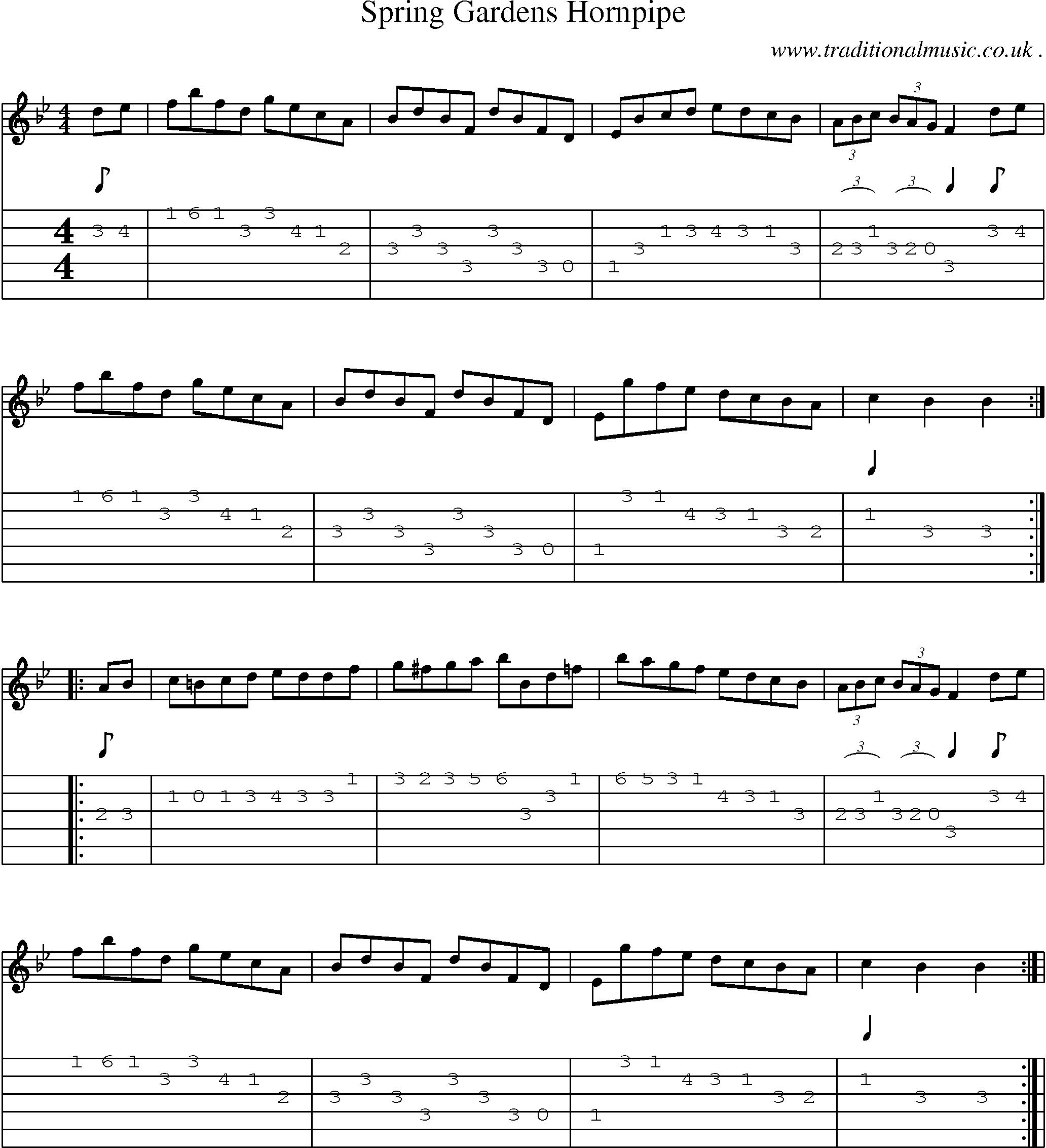Sheet-Music and Guitar Tabs for Spring Gardens Hornpipe
