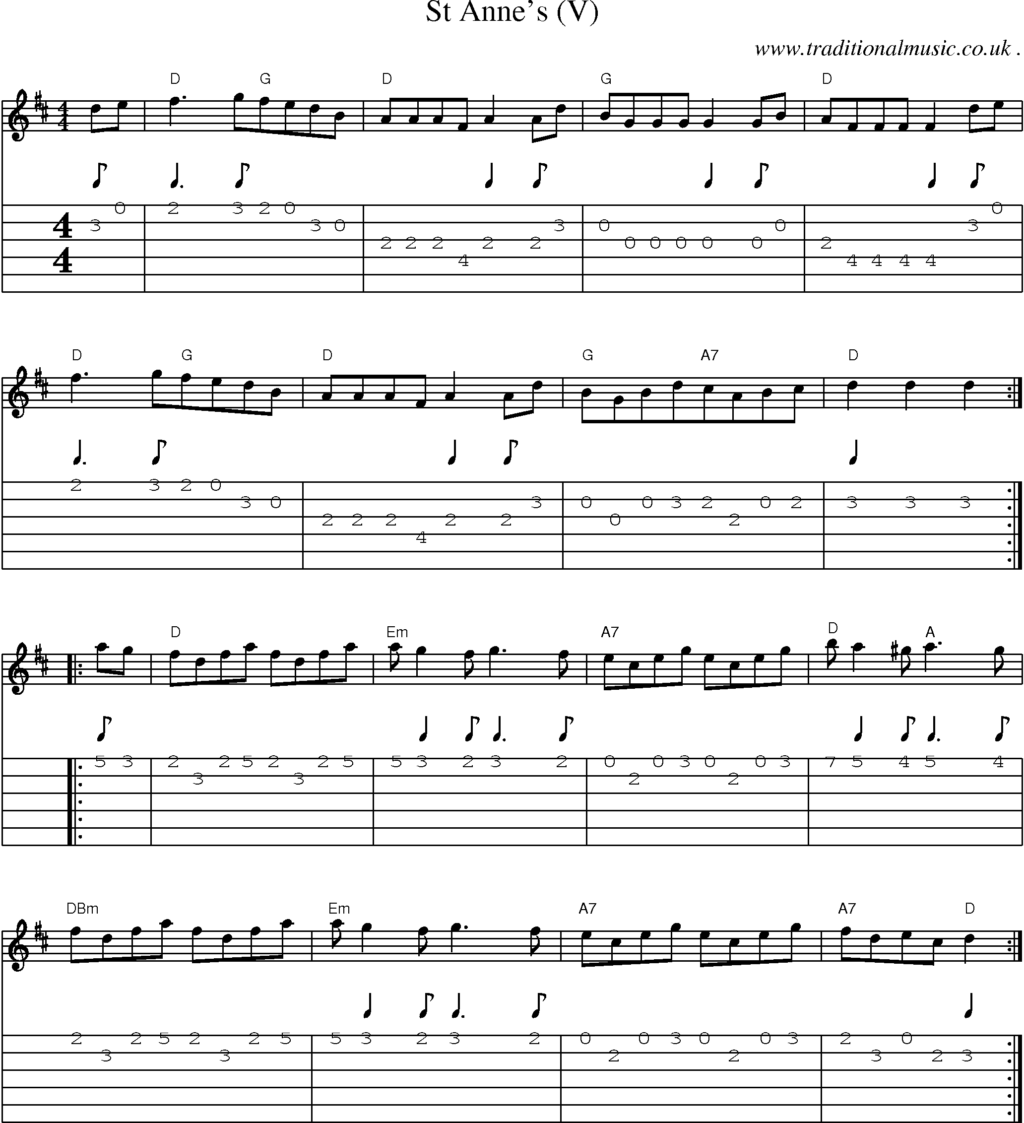 Sheet-Music and Guitar Tabs for St Annes (v)