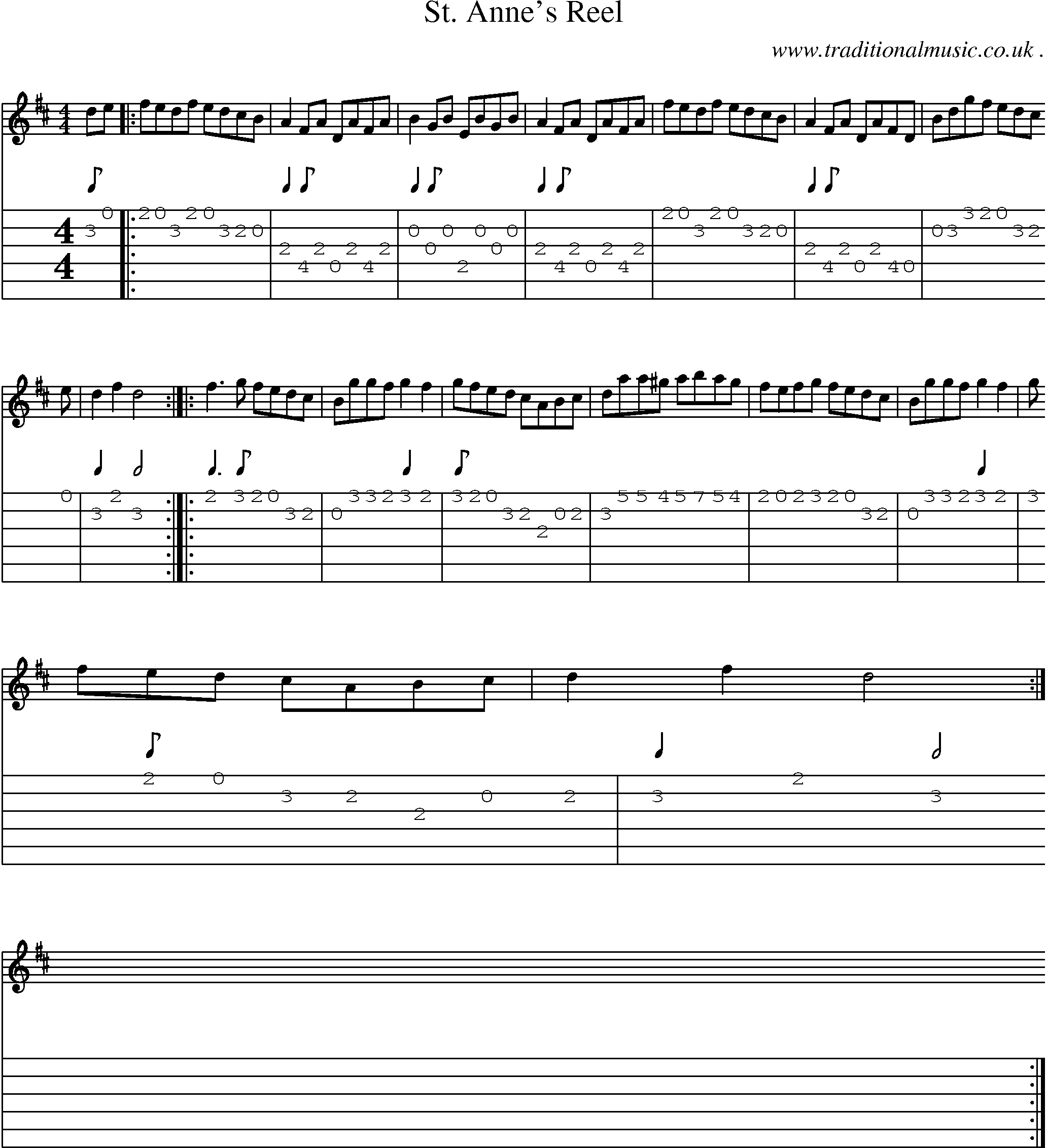 Sheet-Music and Guitar Tabs for St Annes Reel