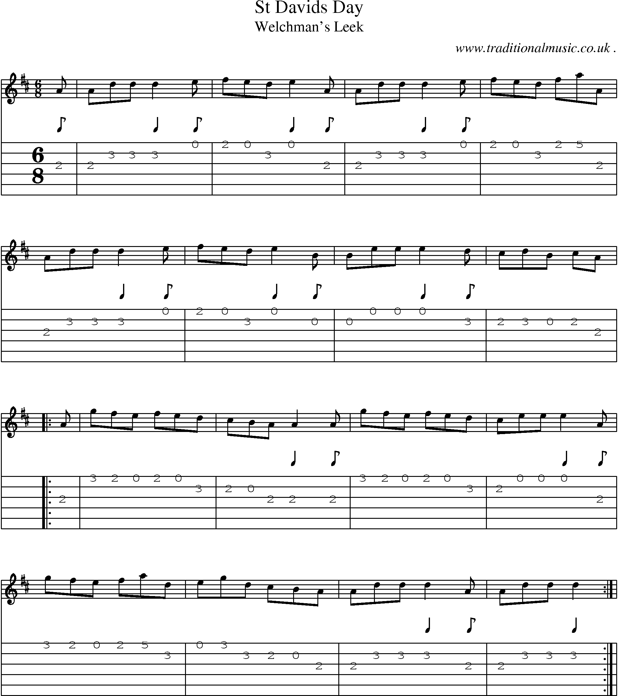 Sheet-Music and Guitar Tabs for St Davids Day