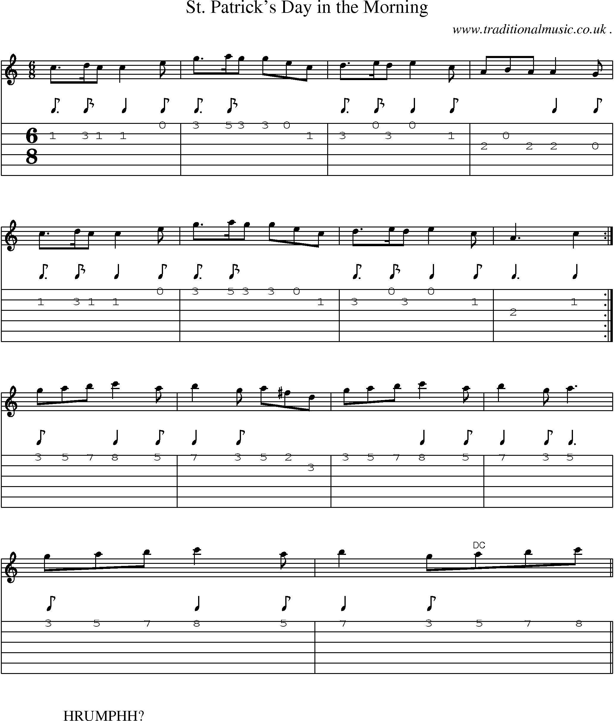 Sheet-Music and Guitar Tabs for St Patrick Day In The Morning
