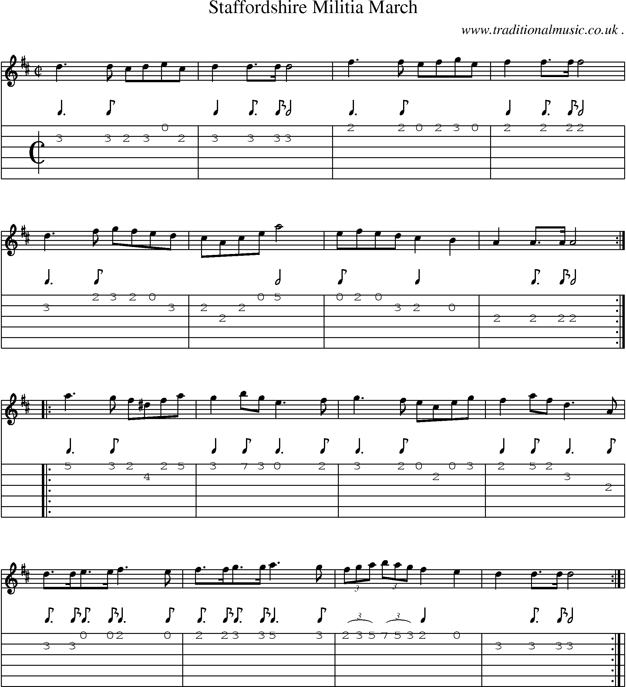 Sheet-Music and Guitar Tabs for Staffordshire Militia March