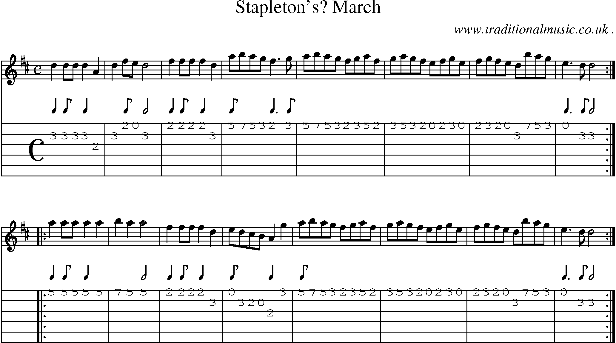 Sheet-Music and Guitar Tabs for Stapletons March