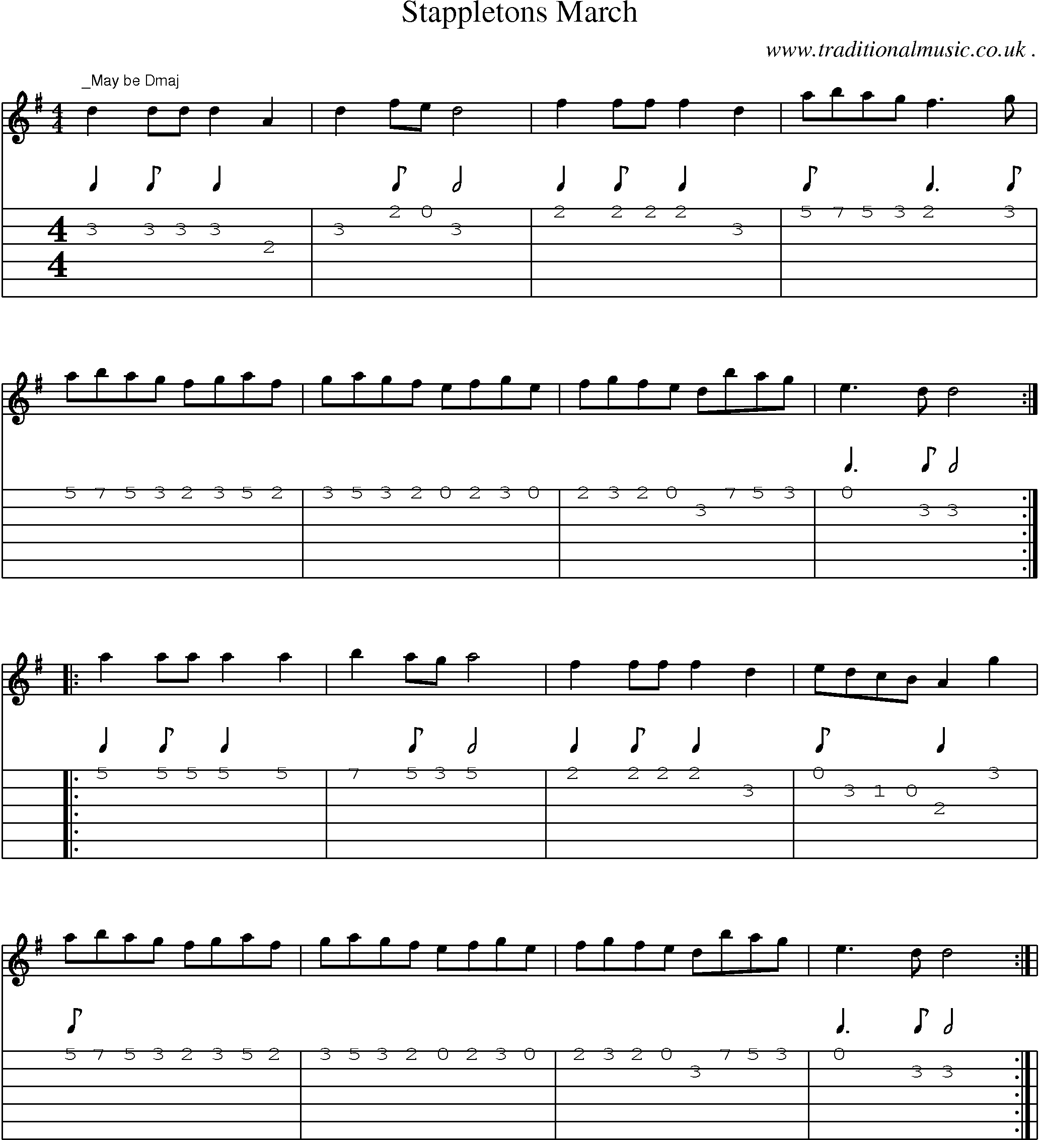 Sheet-Music and Guitar Tabs for Stappletons March