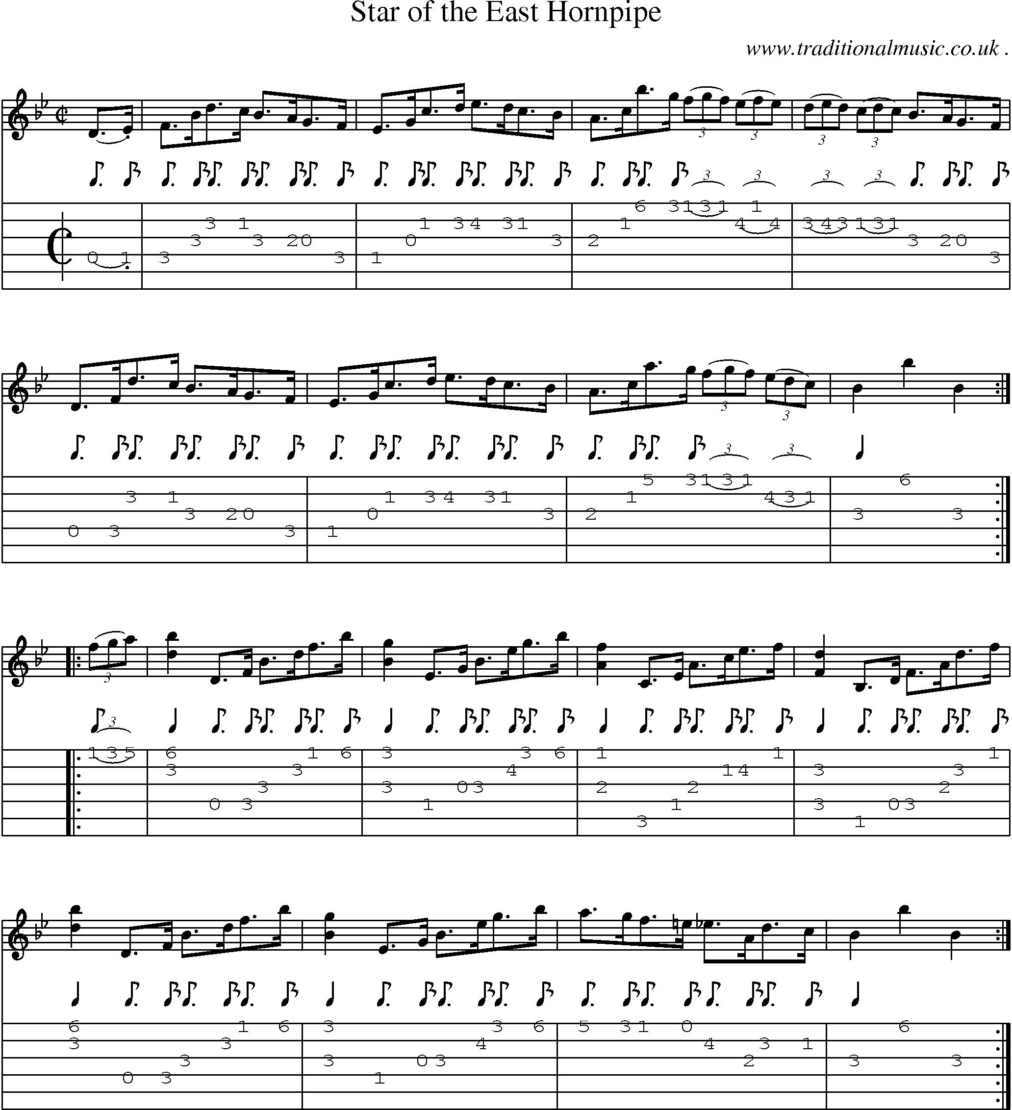 Sheet-Music and Guitar Tabs for Star Of The East Hornpipe