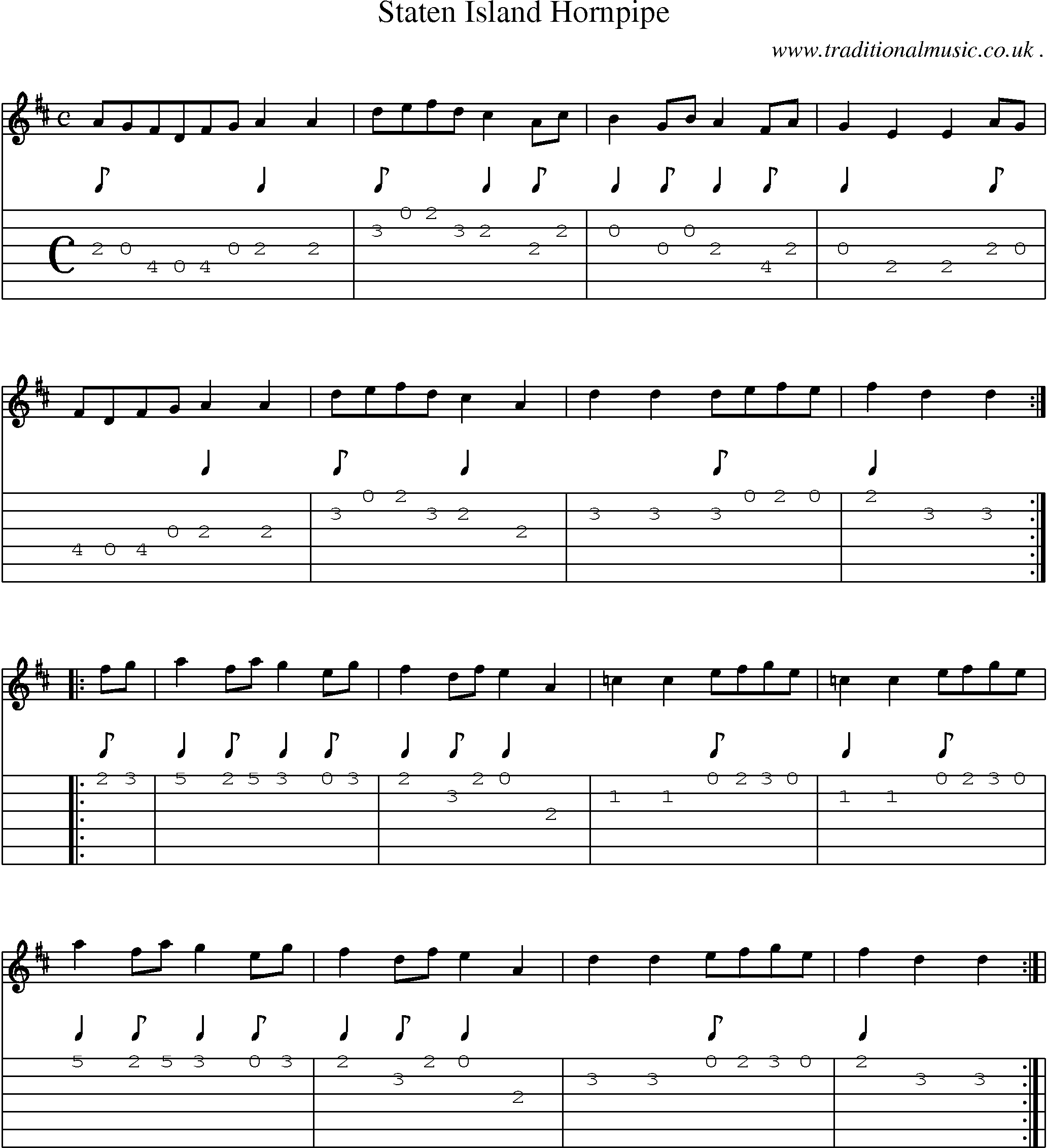Sheet-Music and Guitar Tabs for Staten Island Hornpipe
