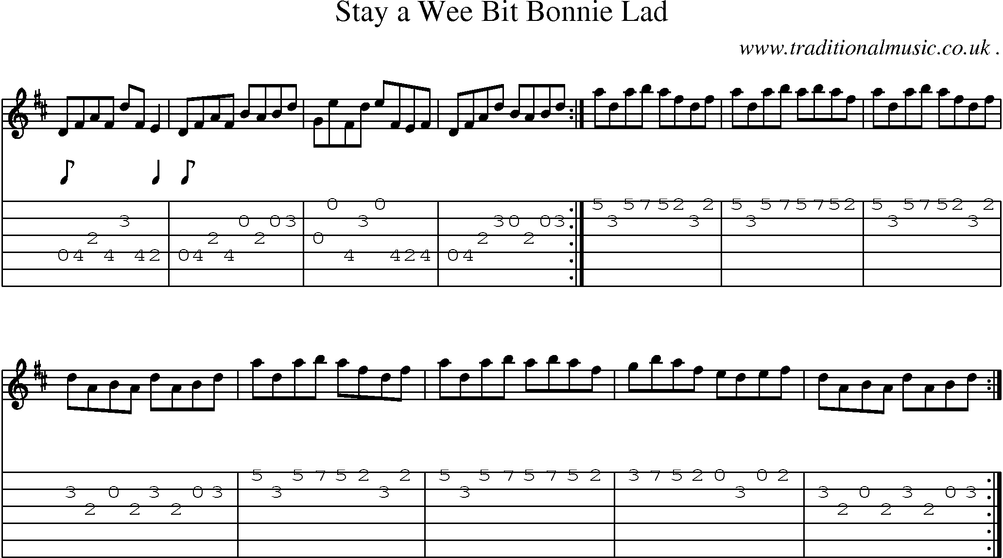 Sheet-Music and Guitar Tabs for Stay A Wee Bit Bonnie Lad