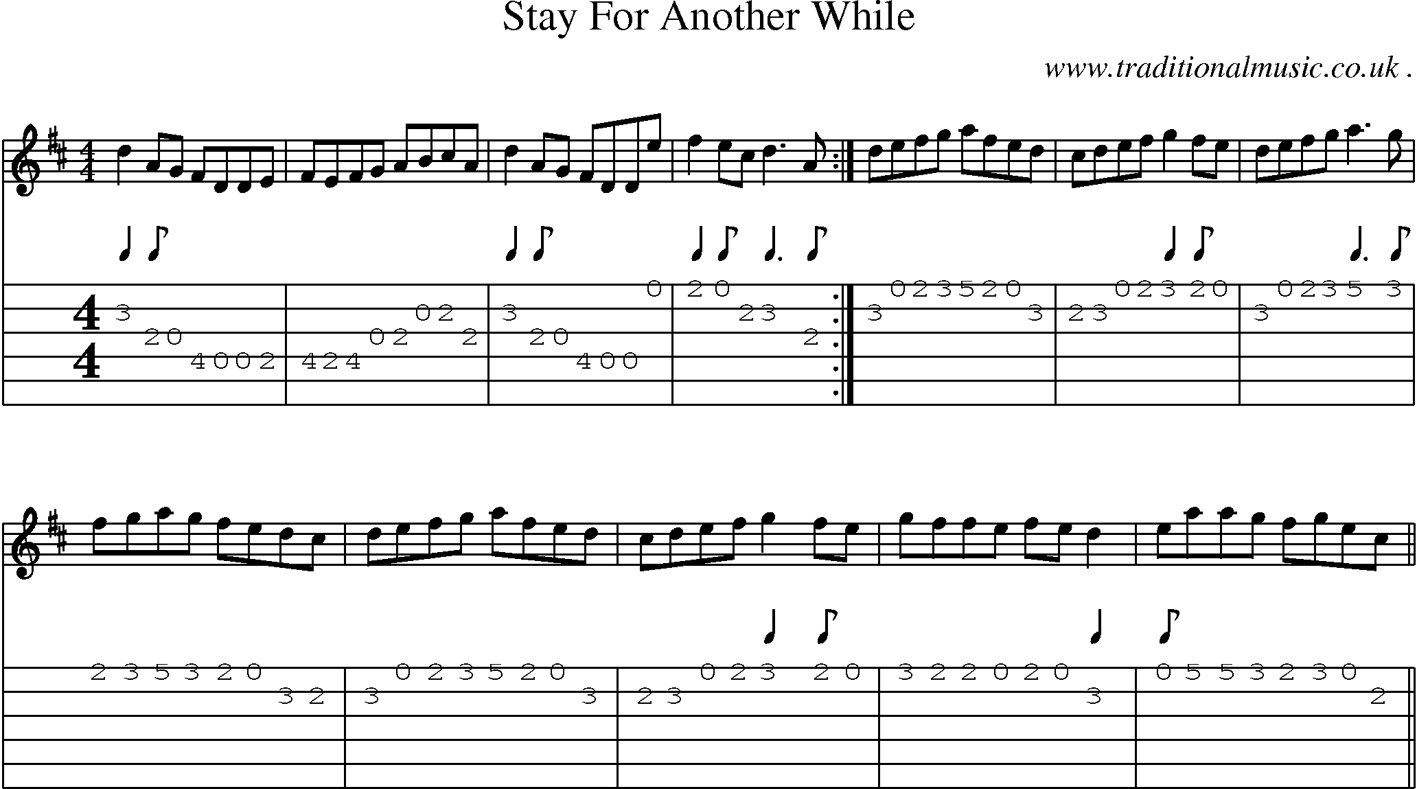 Sheet-Music and Guitar Tabs for Stay For Another While