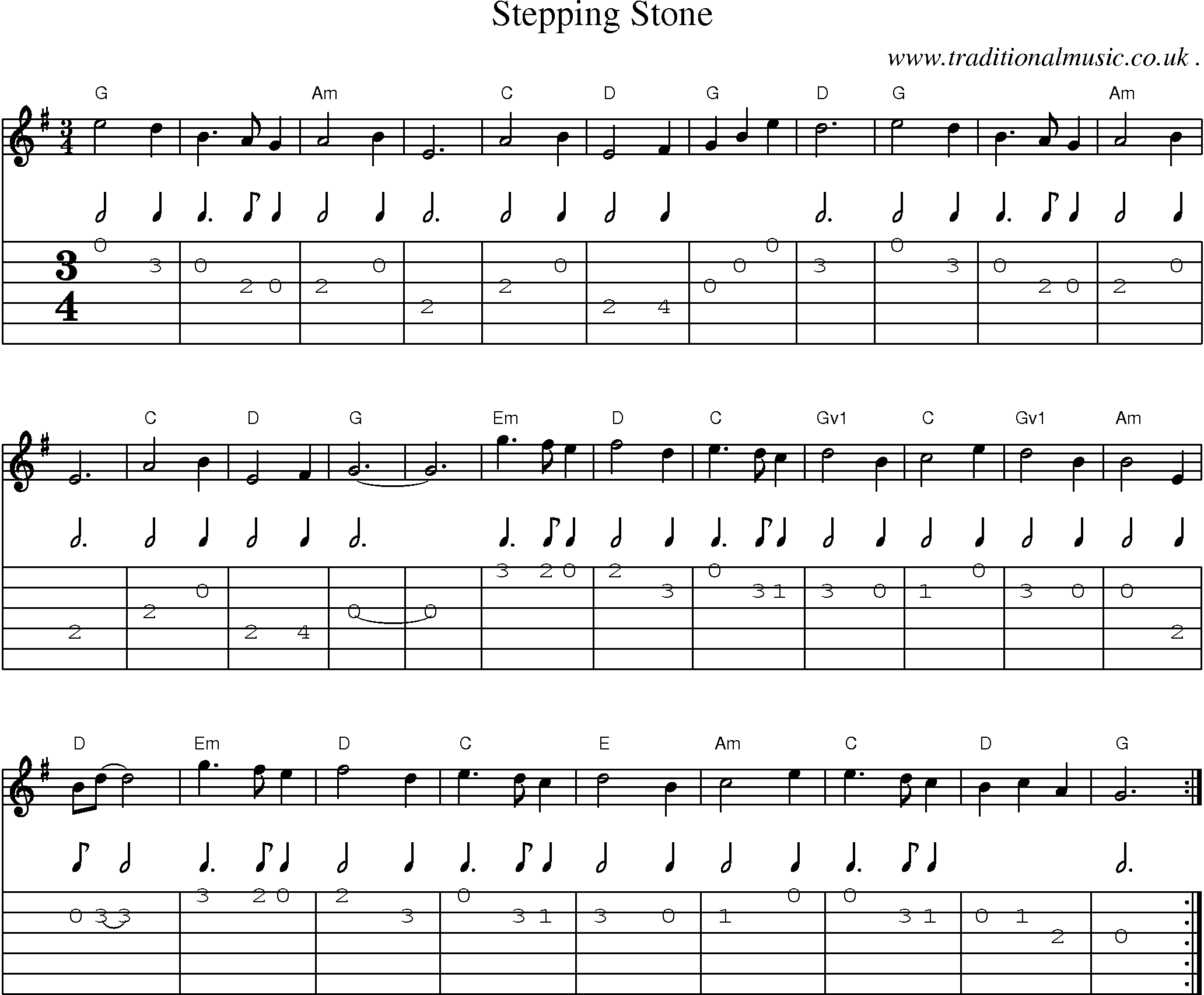 Sheet-Music and Guitar Tabs for Stepping Stone