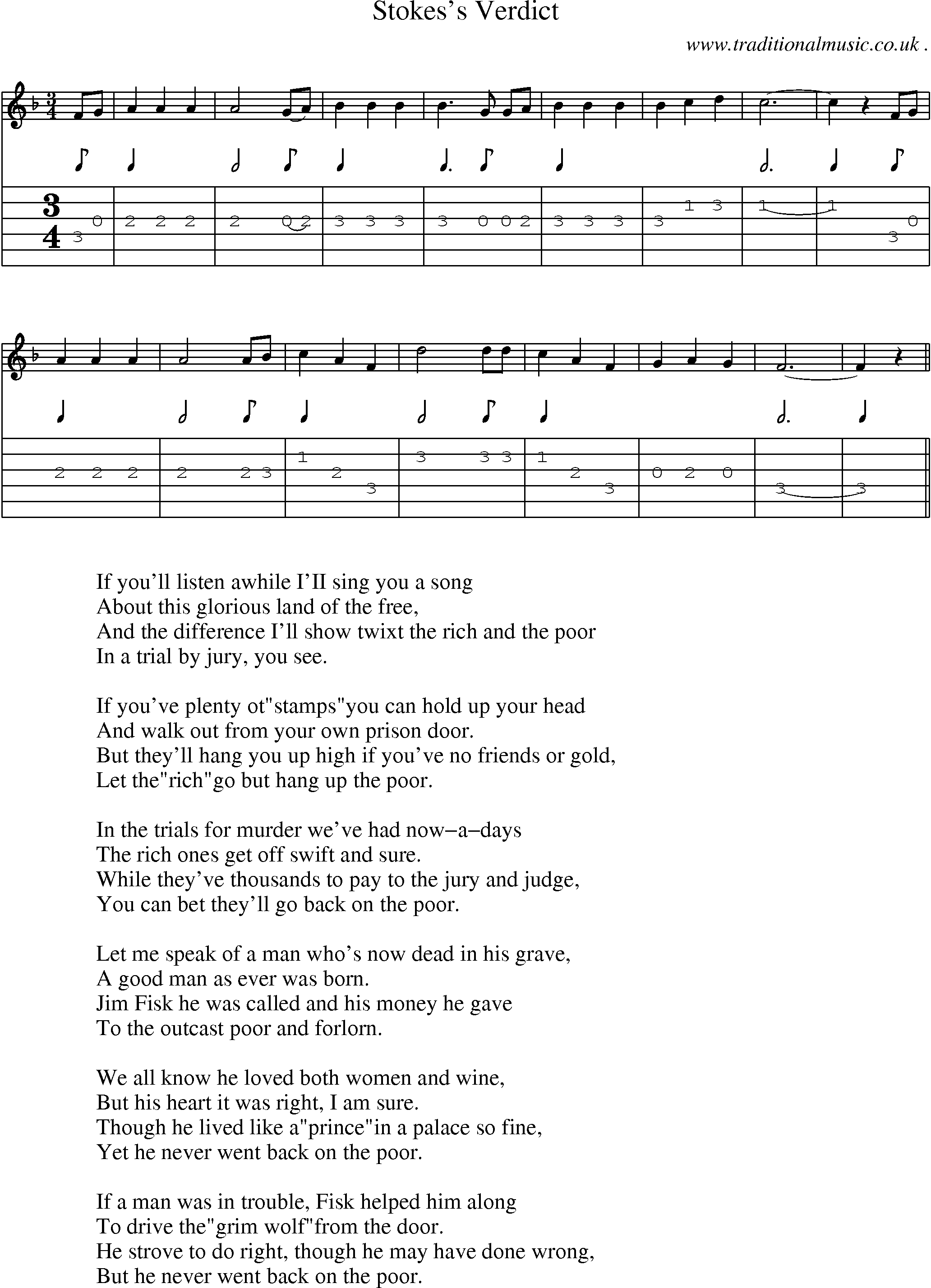 Sheet-Music and Guitar Tabs for Stokess Verdict