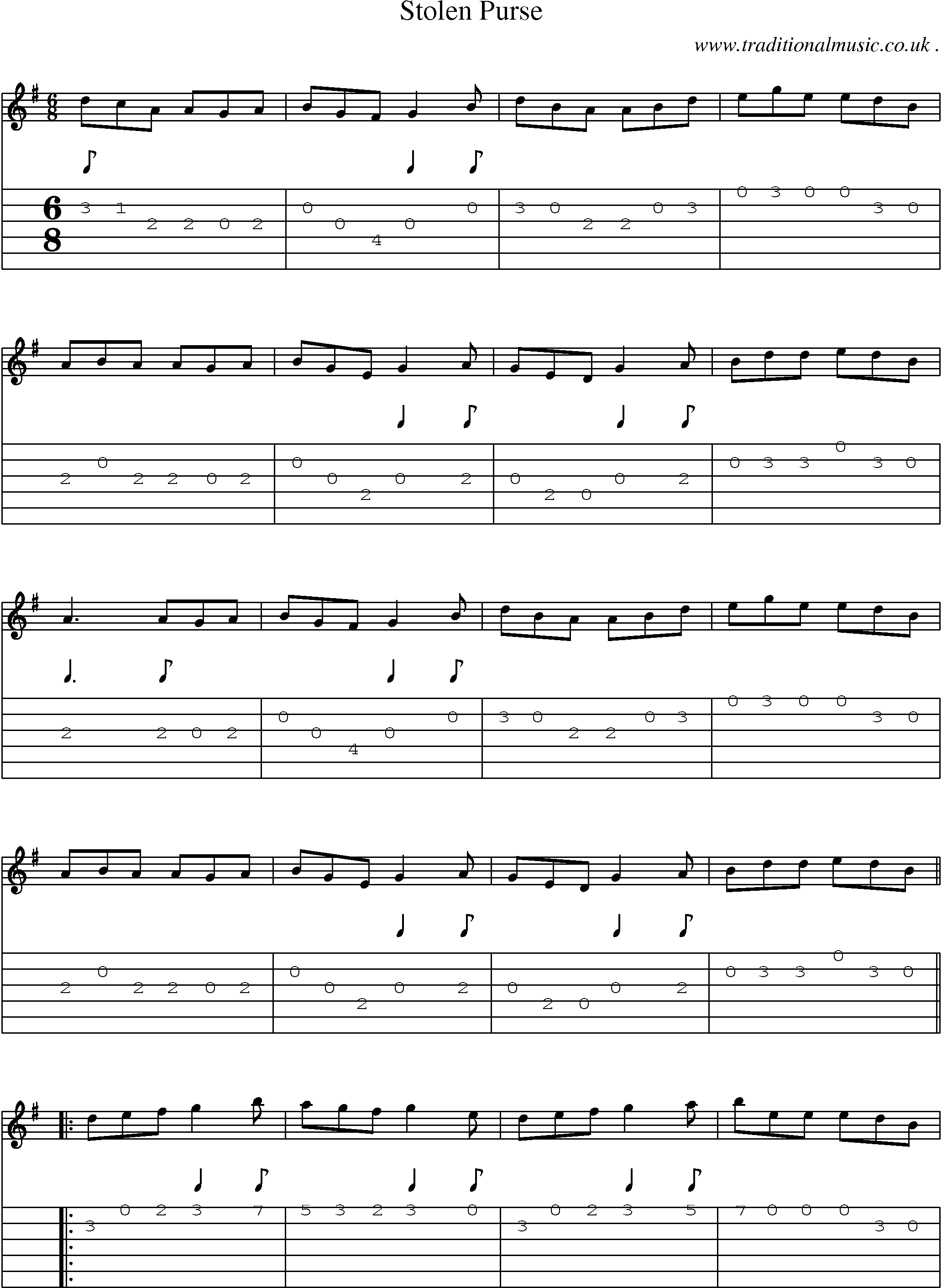 Sheet-Music and Guitar Tabs for Stolen Purse