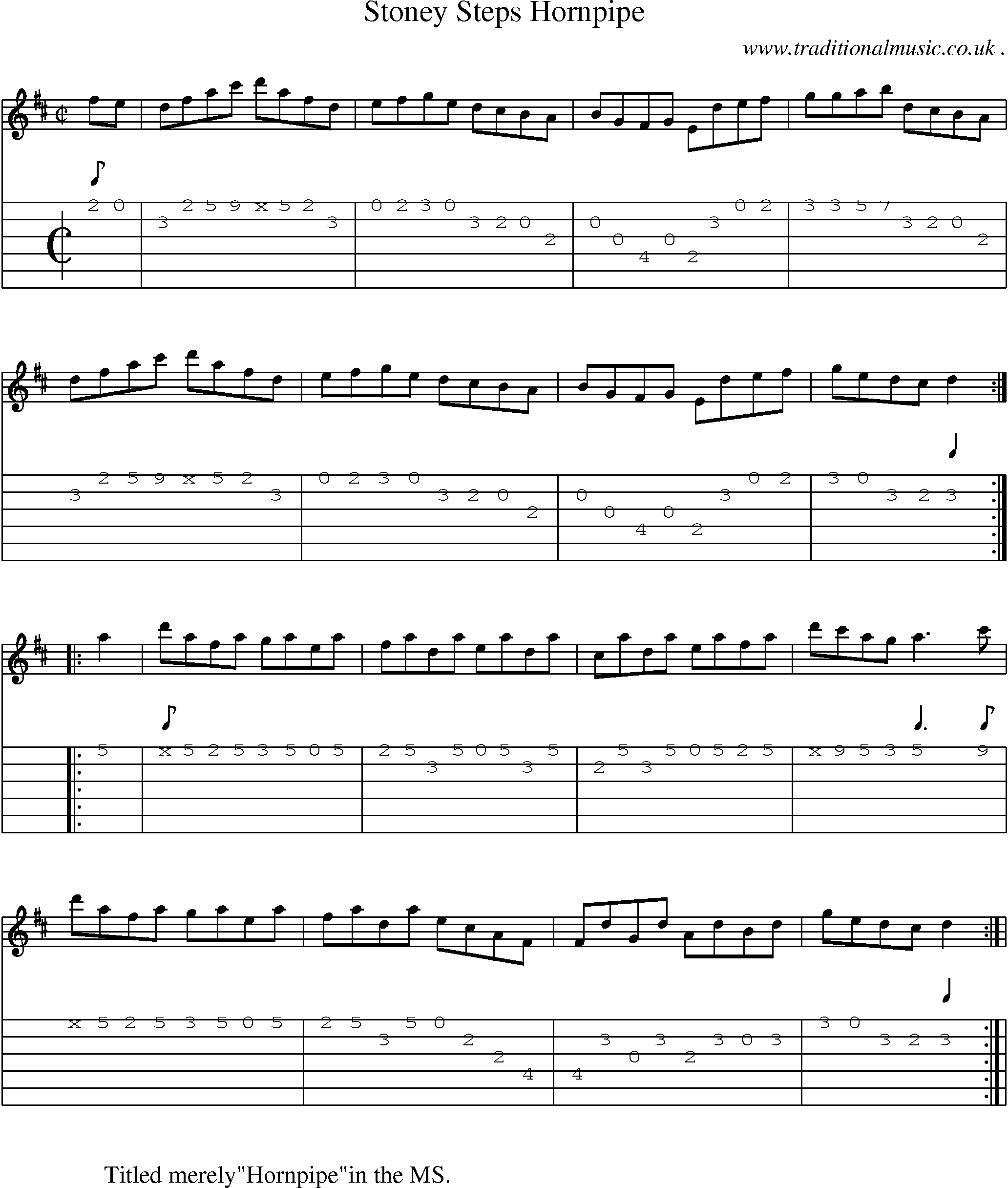Sheet-Music and Guitar Tabs for Stoney Steps Hornpipe 