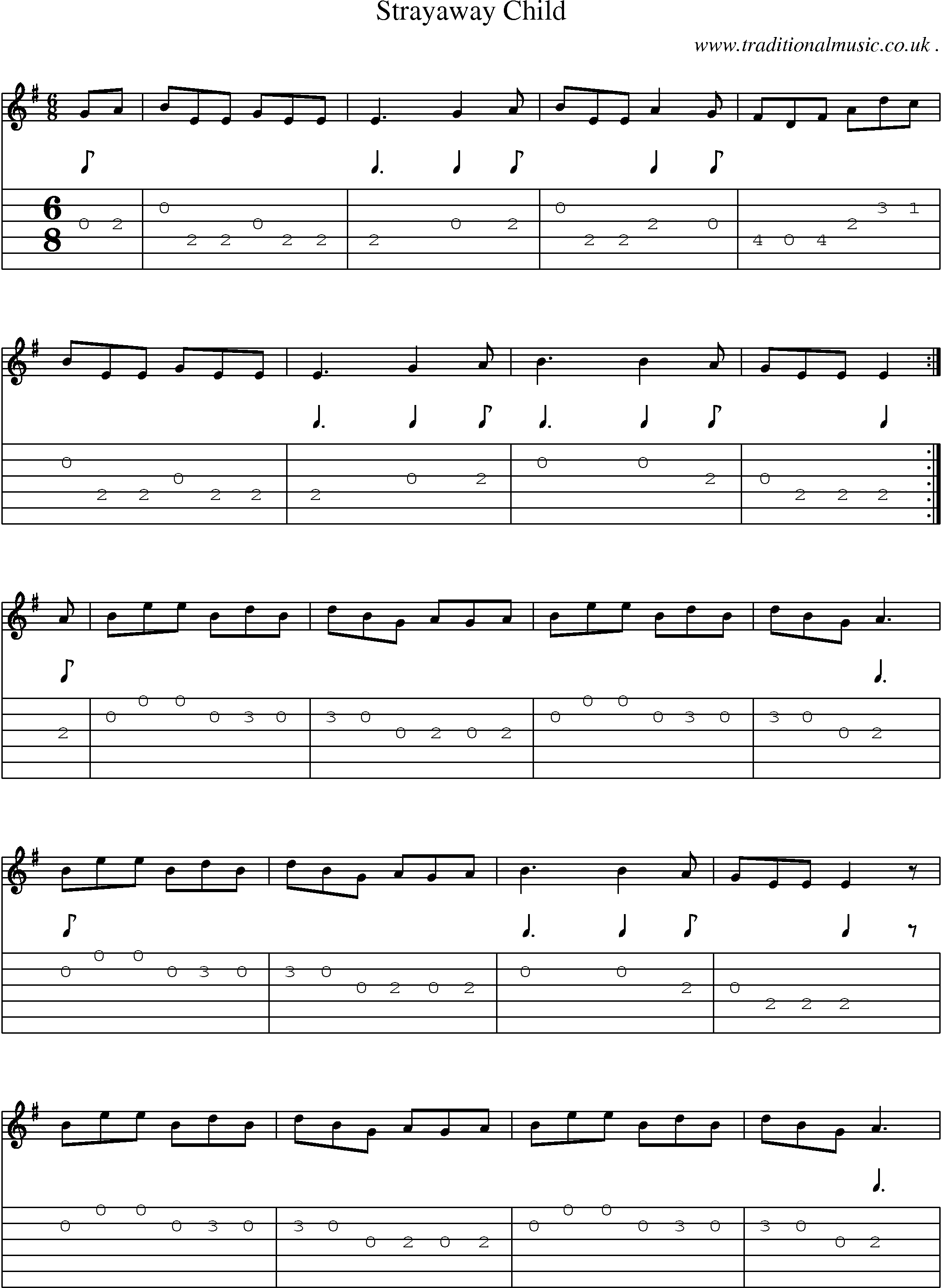 Sheet-Music and Guitar Tabs for Strayaway Child