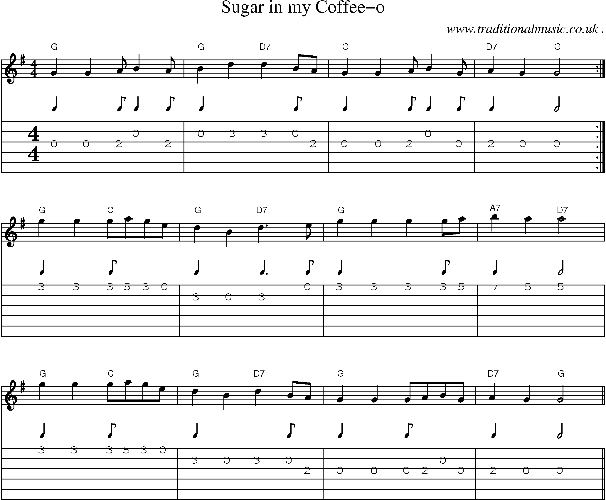 Sheet-Music and Guitar Tabs for Sugar In My Coffee-o