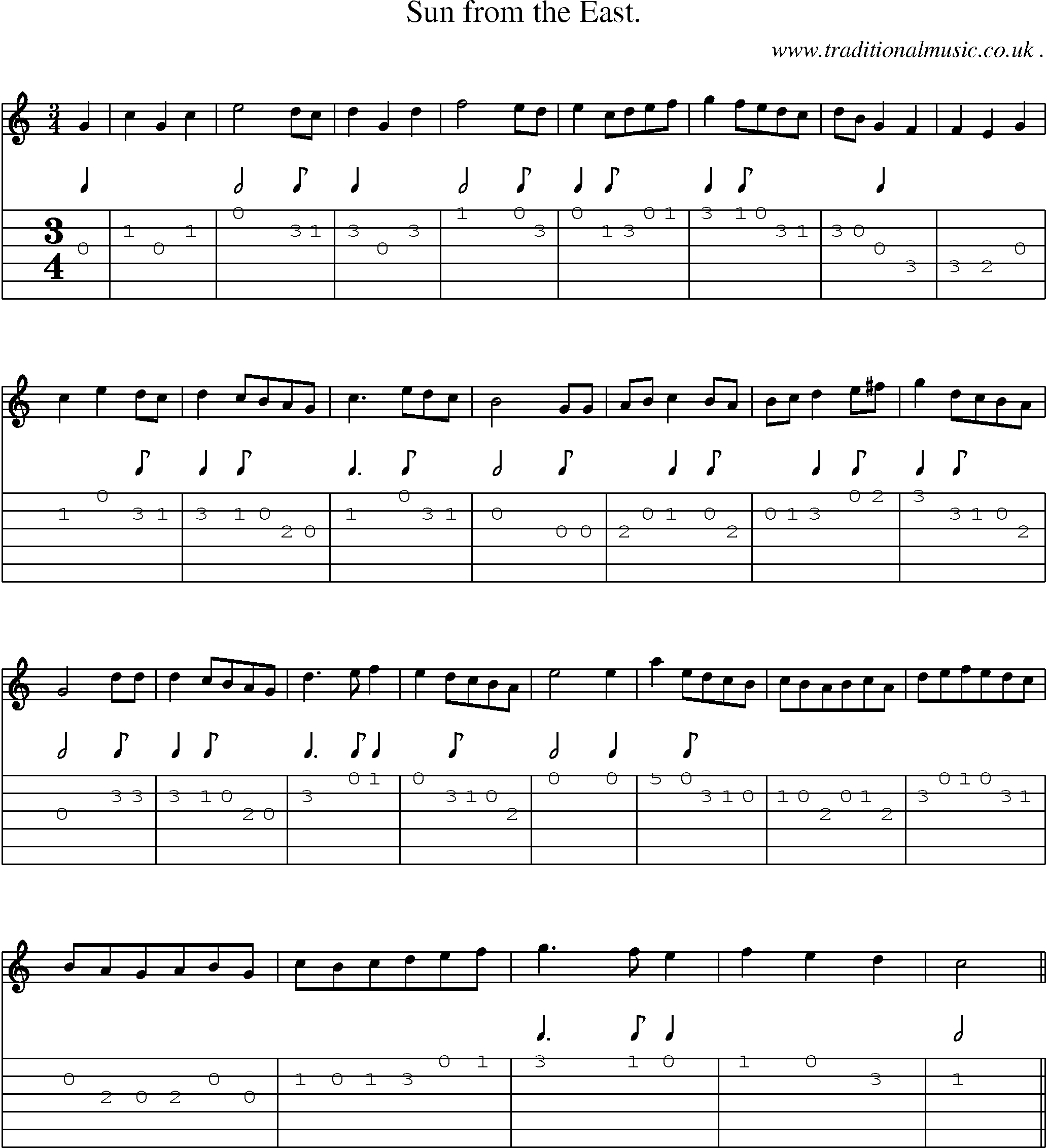 Sheet-Music and Guitar Tabs for Sun From The East