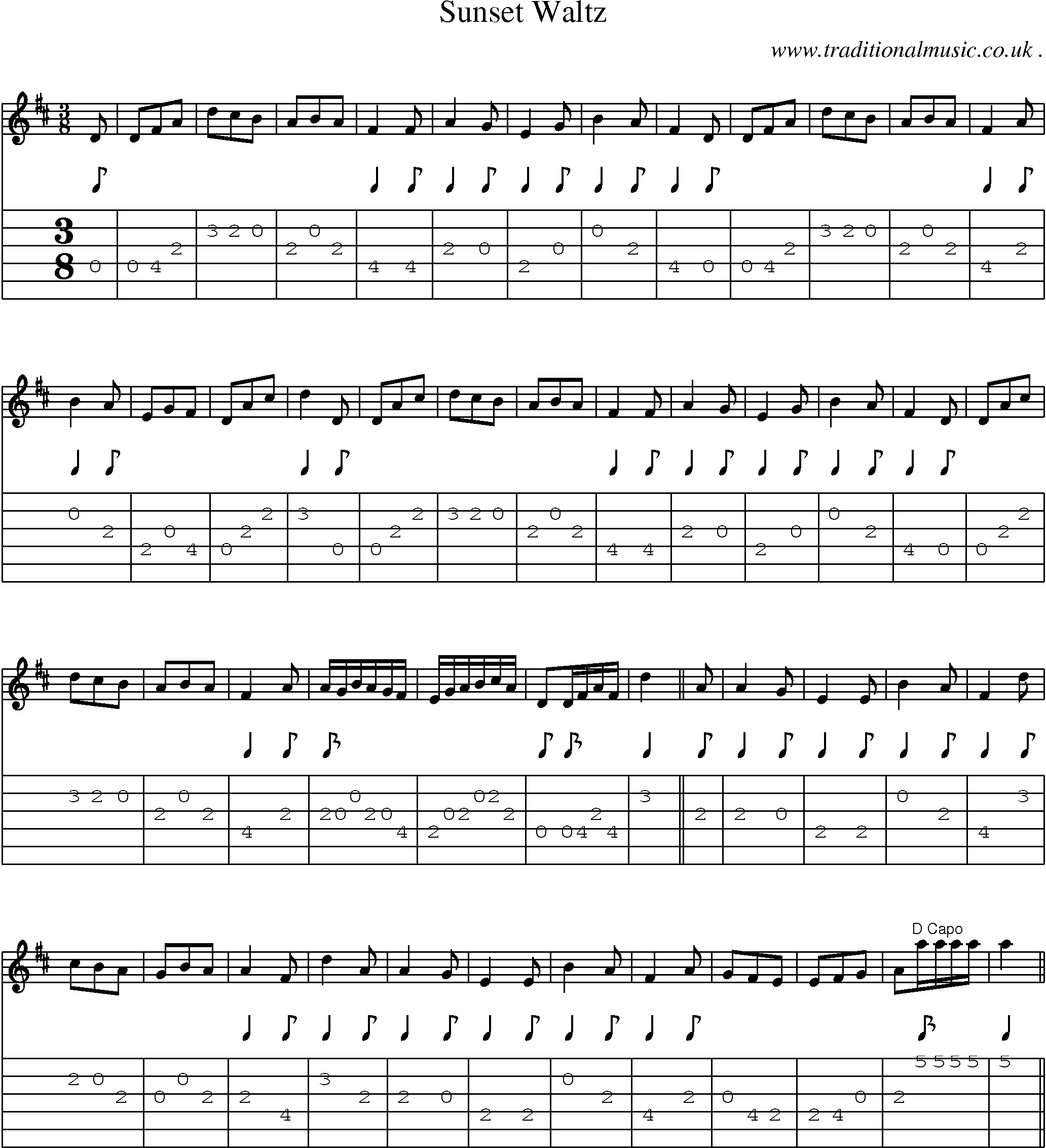 Sheet-Music and Guitar Tabs for Sunset Waltz