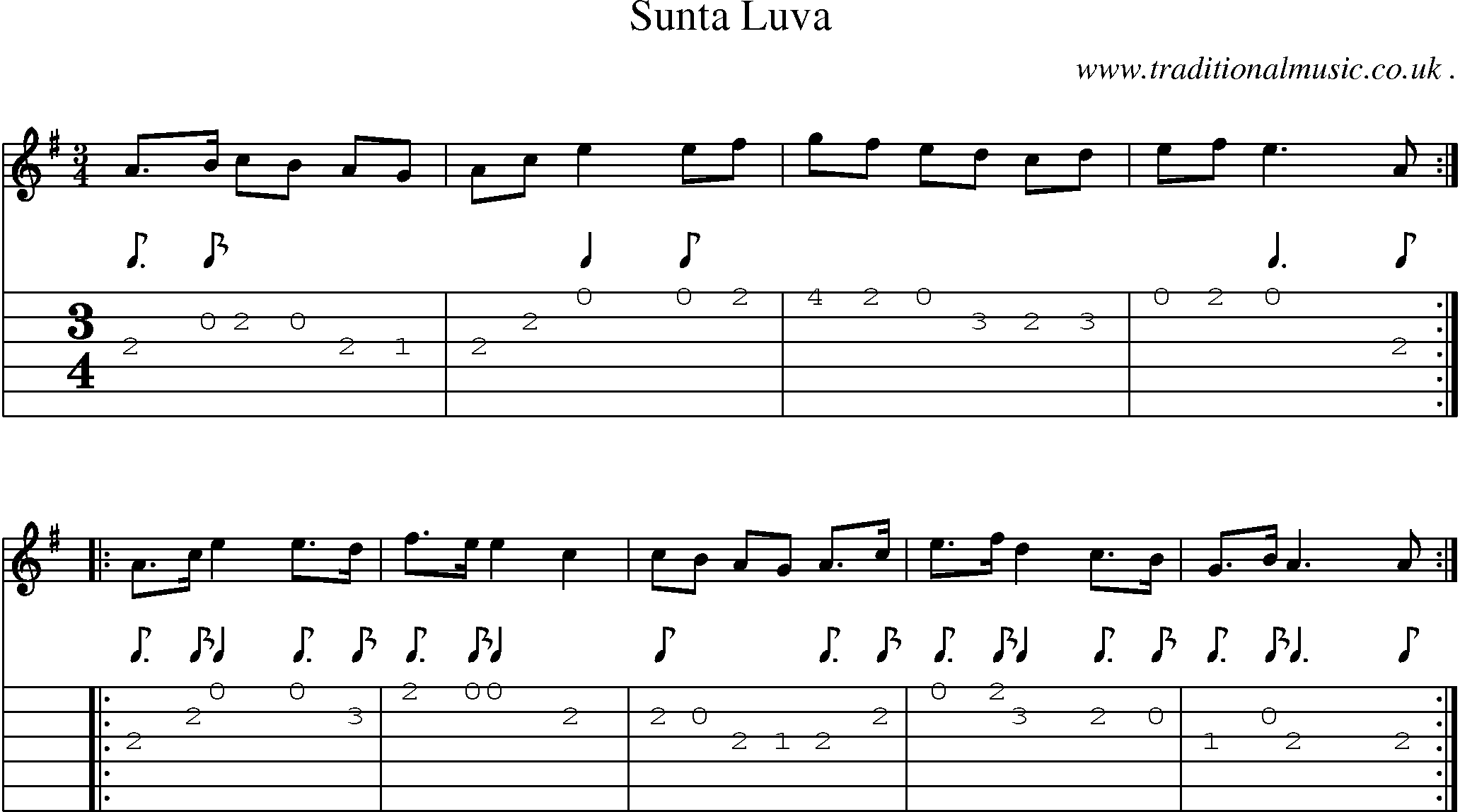 Sheet-Music and Guitar Tabs for Sunta Luva