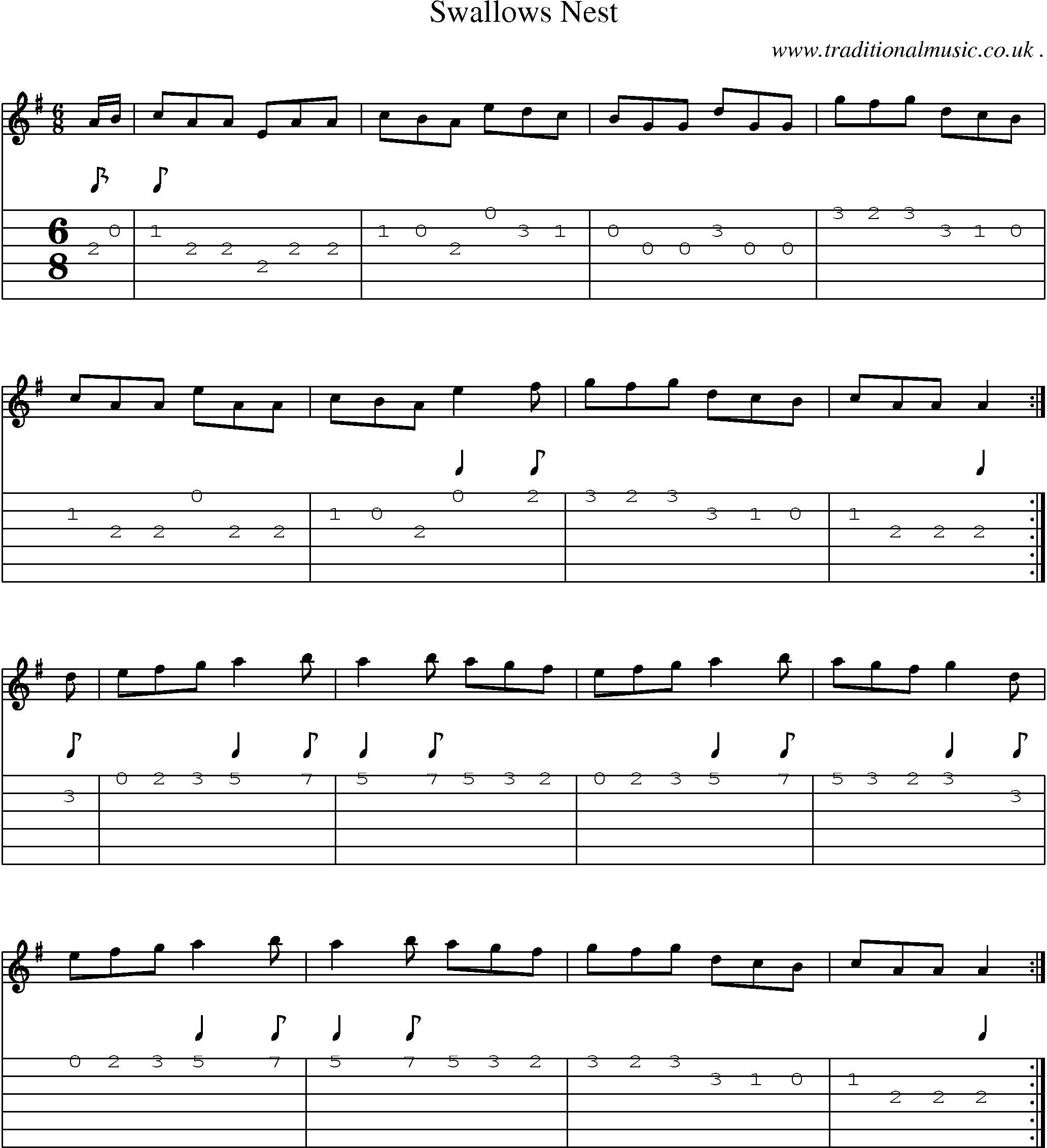 Sheet-Music and Guitar Tabs for Swallows Nest