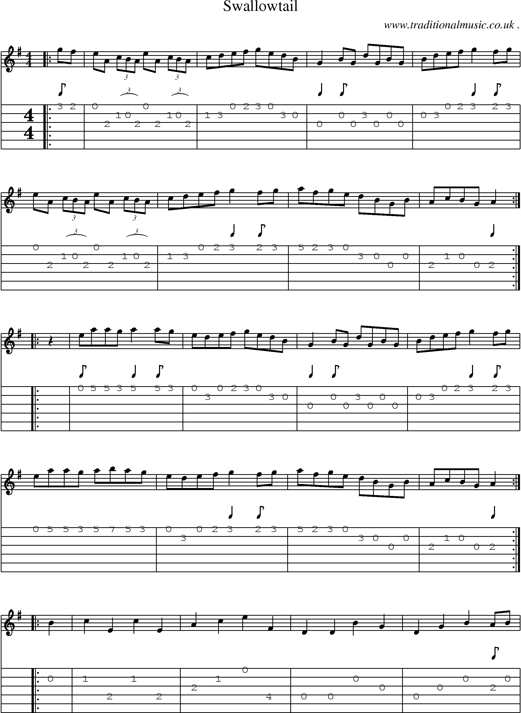 Sheet-Music and Guitar Tabs for Swallowtail