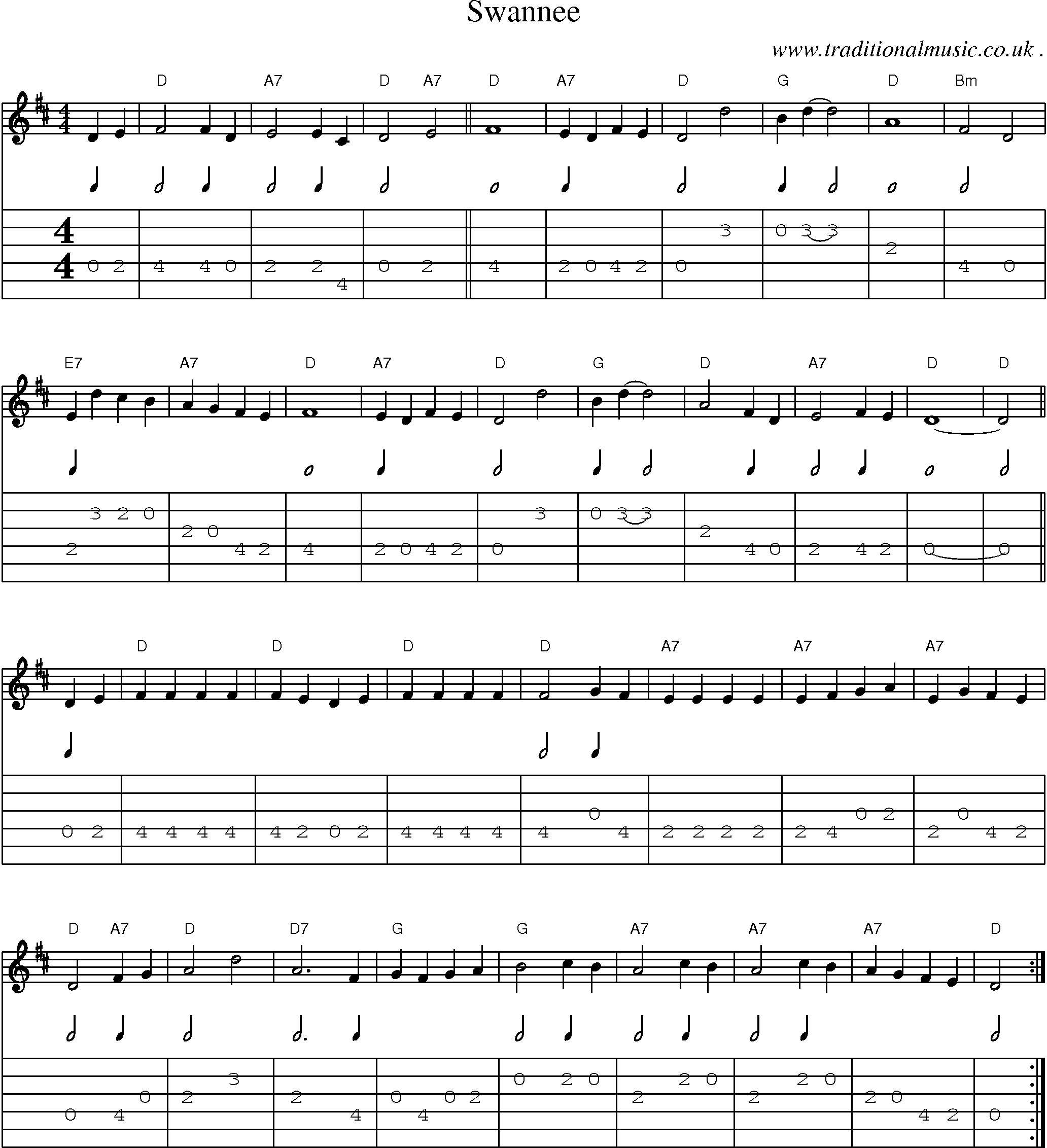 Sheet-Music and Guitar Tabs for Swannee