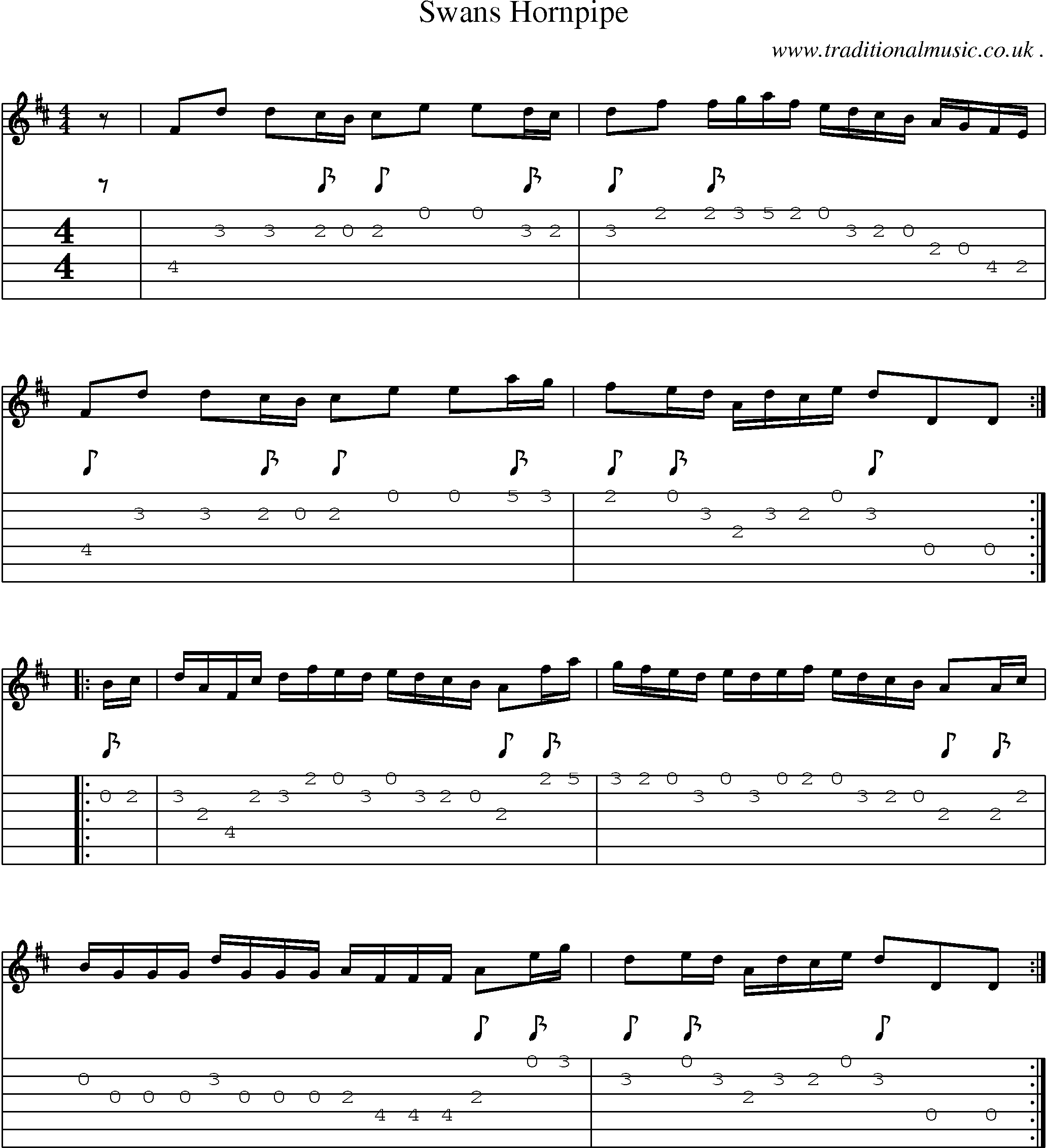 Sheet-Music and Guitar Tabs for Swans Hornpipe