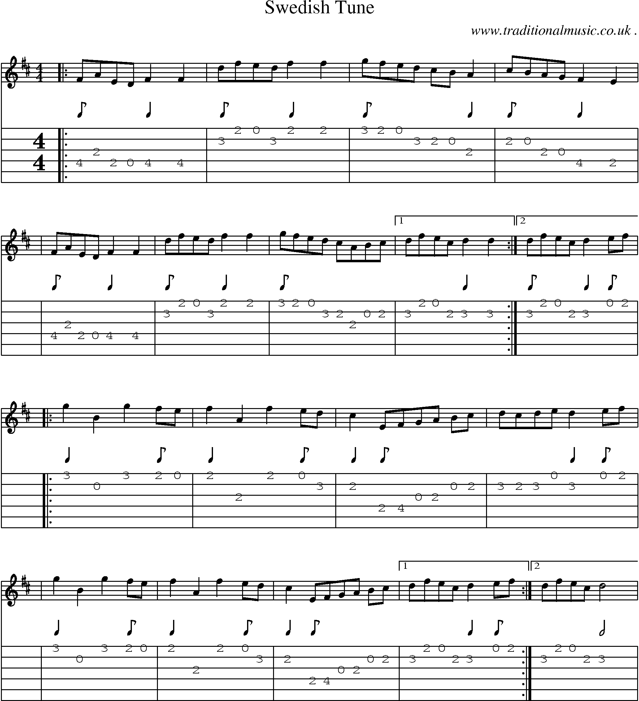 Sheet-Music and Guitar Tabs for Swedish Tune