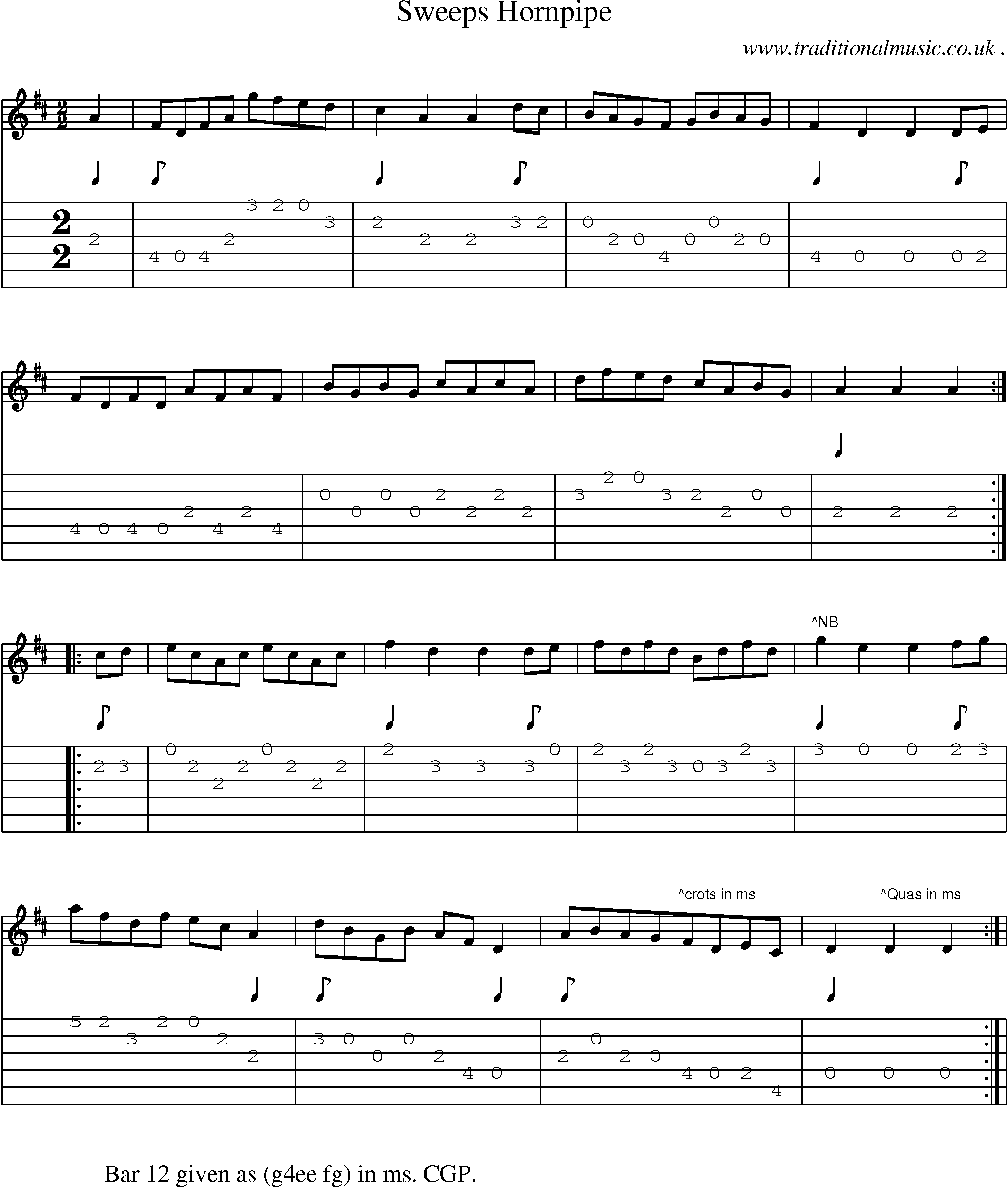 Sheet-Music and Guitar Tabs for Sweeps Hornpipe