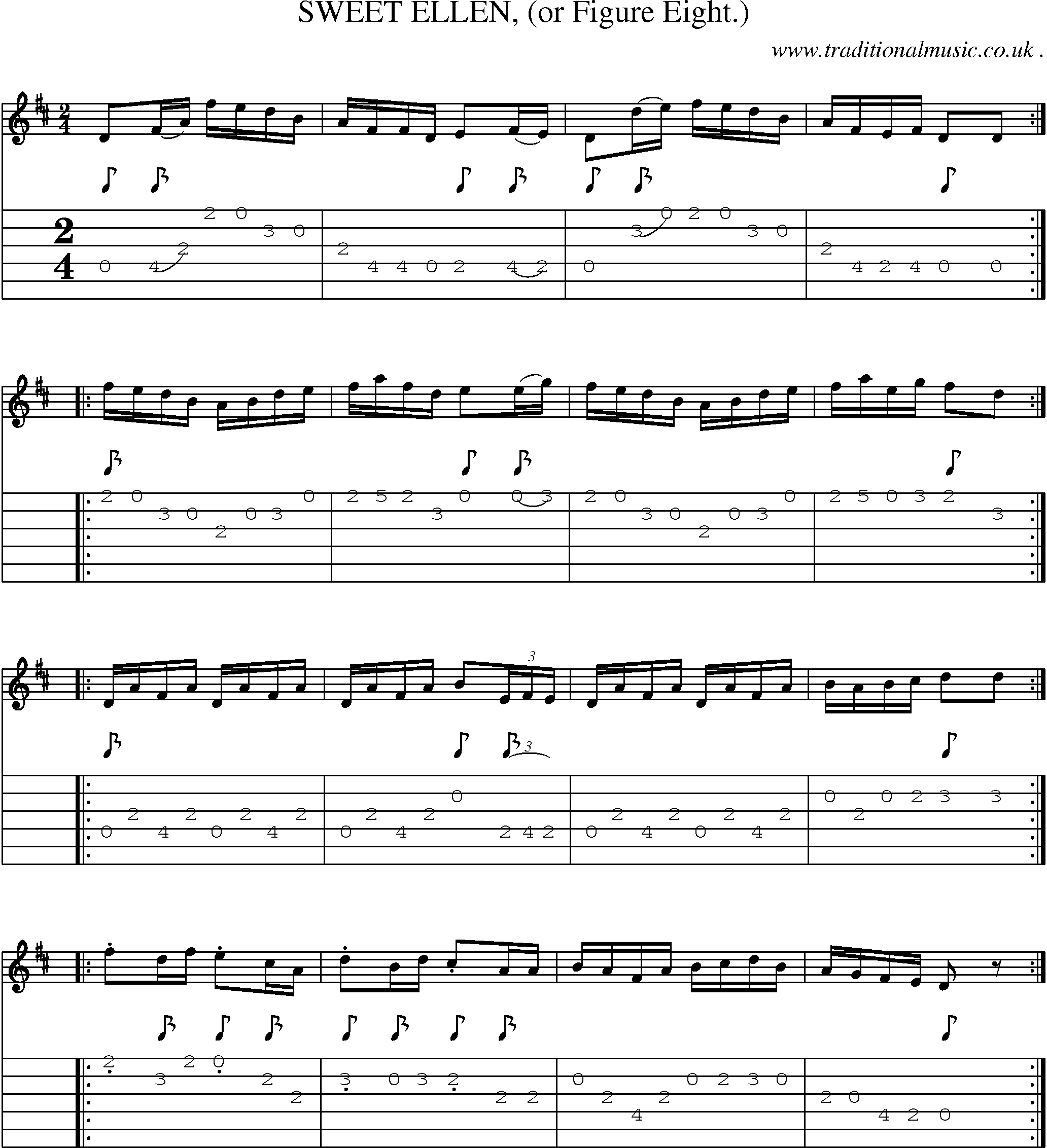 Sheet-Music and Guitar Tabs for Sweet Ellen (or Figure Eight)